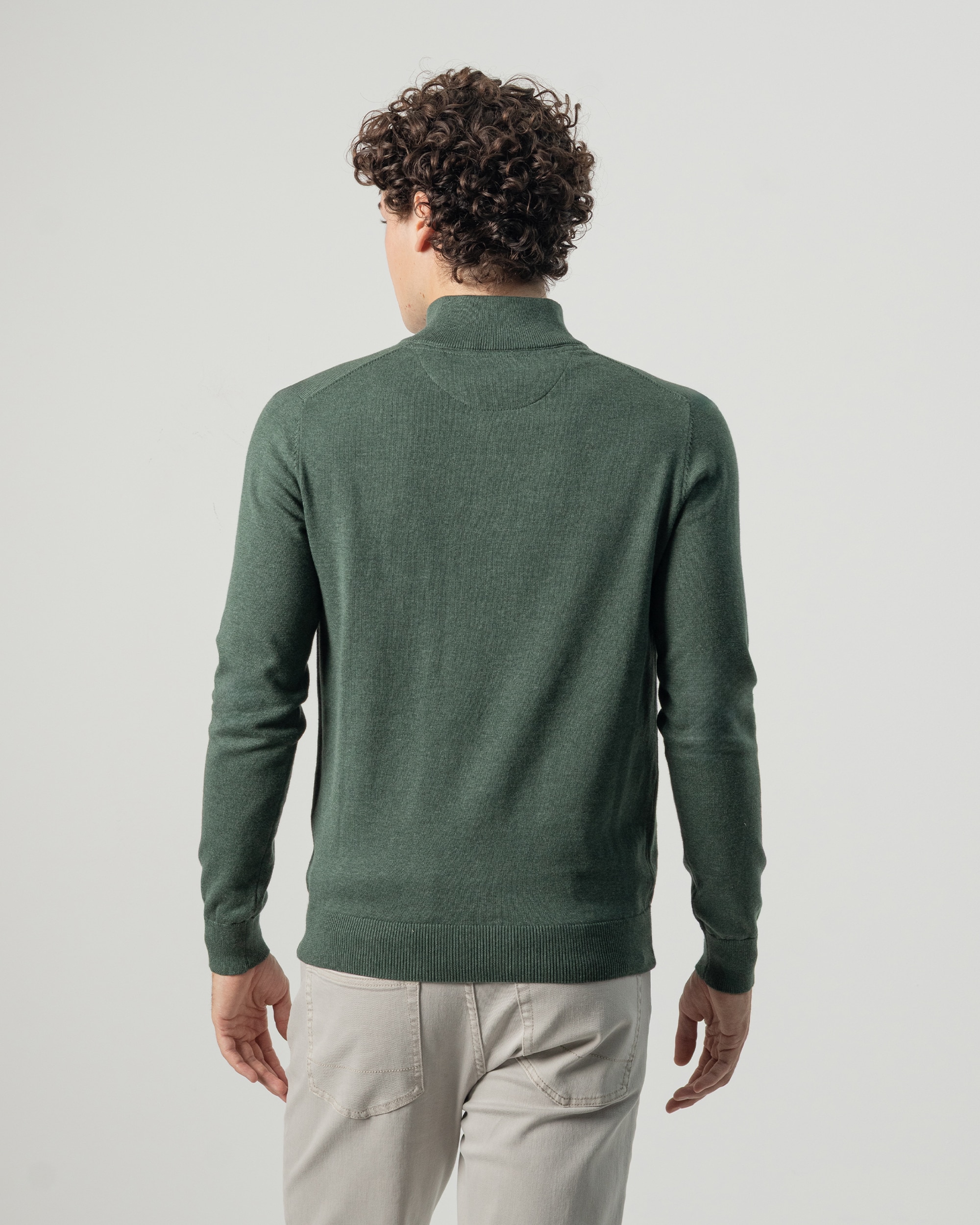Imagen 4 de Jersey algodón cuello mock cremallera de hombre - PuroEgo - Verde claro Verde claro