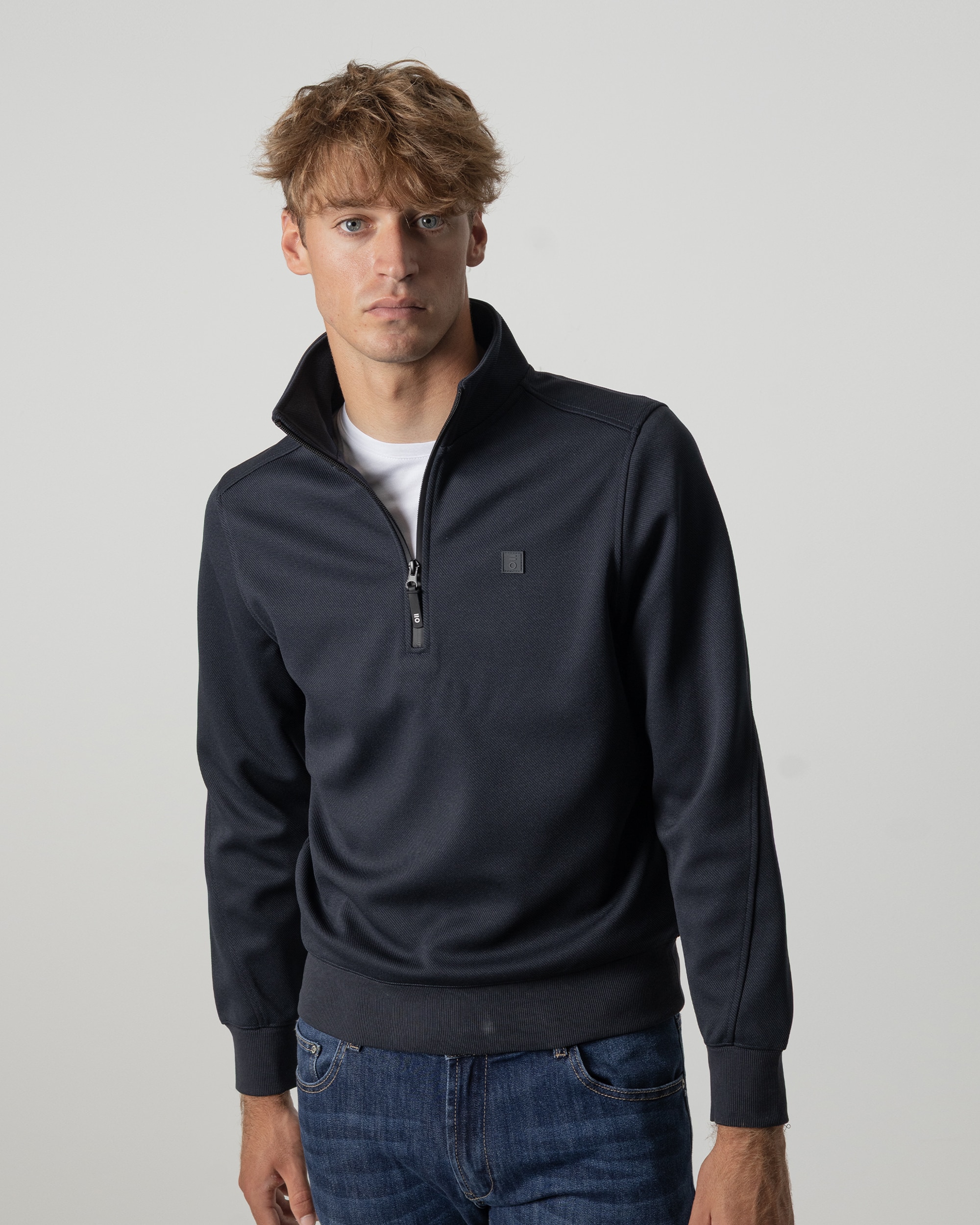 Imagen 0 de Sudadera técnica cuello mock media cremallera de hombre Azul oscuro