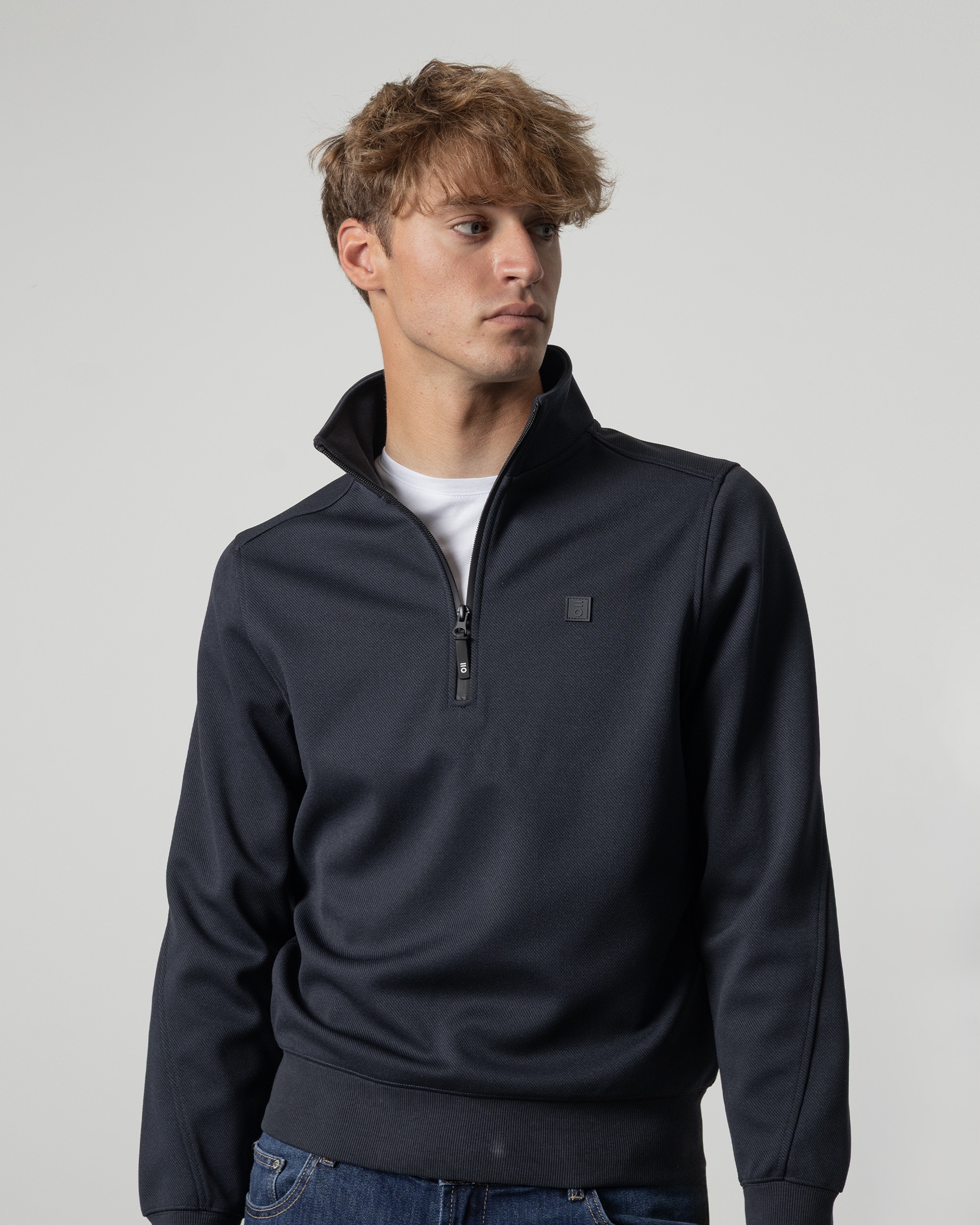 Sudadera técnica cuello mock media cremallera de hombre - PuroEgo - Azul oscuro Azul oscuro-2