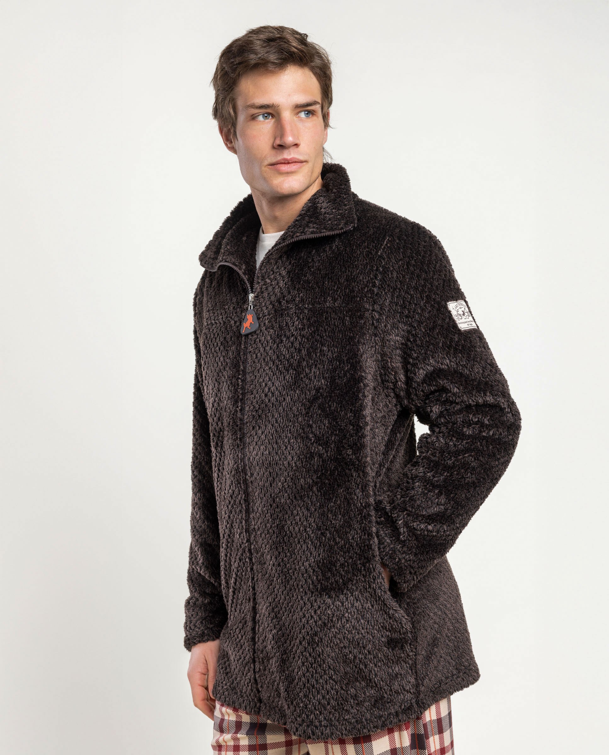 Bata de manga larga de hombre de tejido polar con cremallera - Admas - Marrón Marrón-3