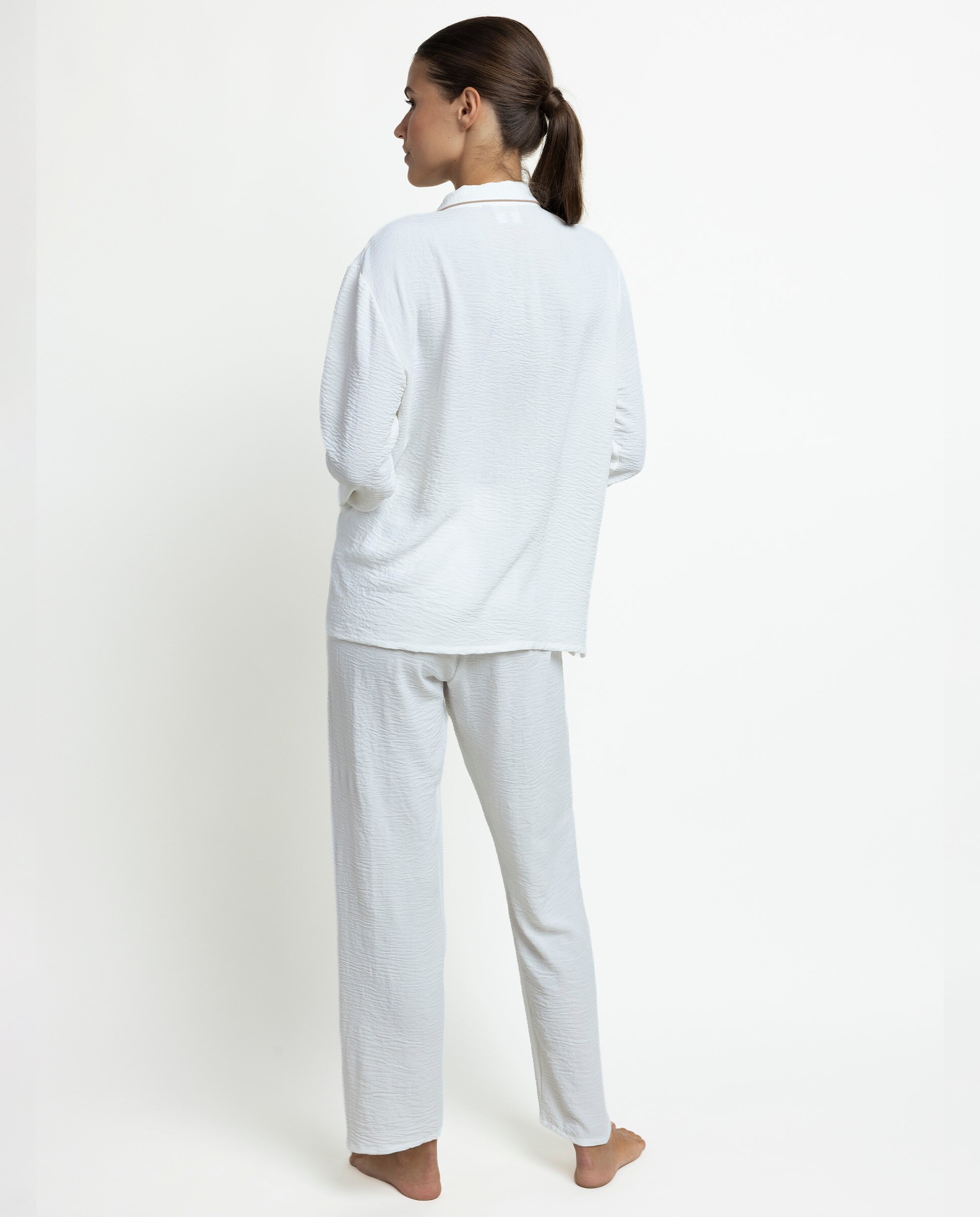 Pijama largo de mujer de tela satén - Admas - Blanco Blanco-2