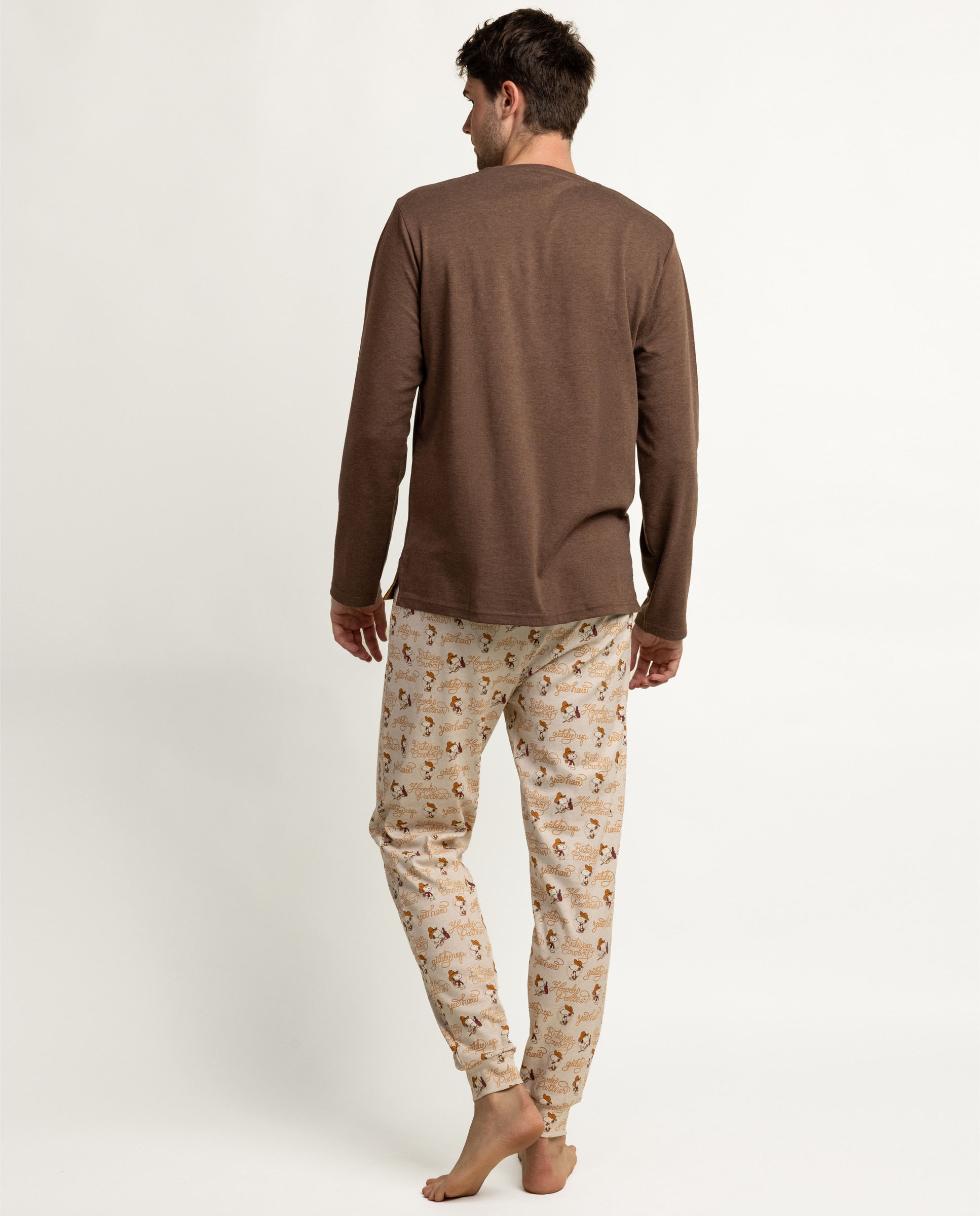 Pijama completo largo de hombre de punto de algodón - Peanuts - Marrón Marrón-2