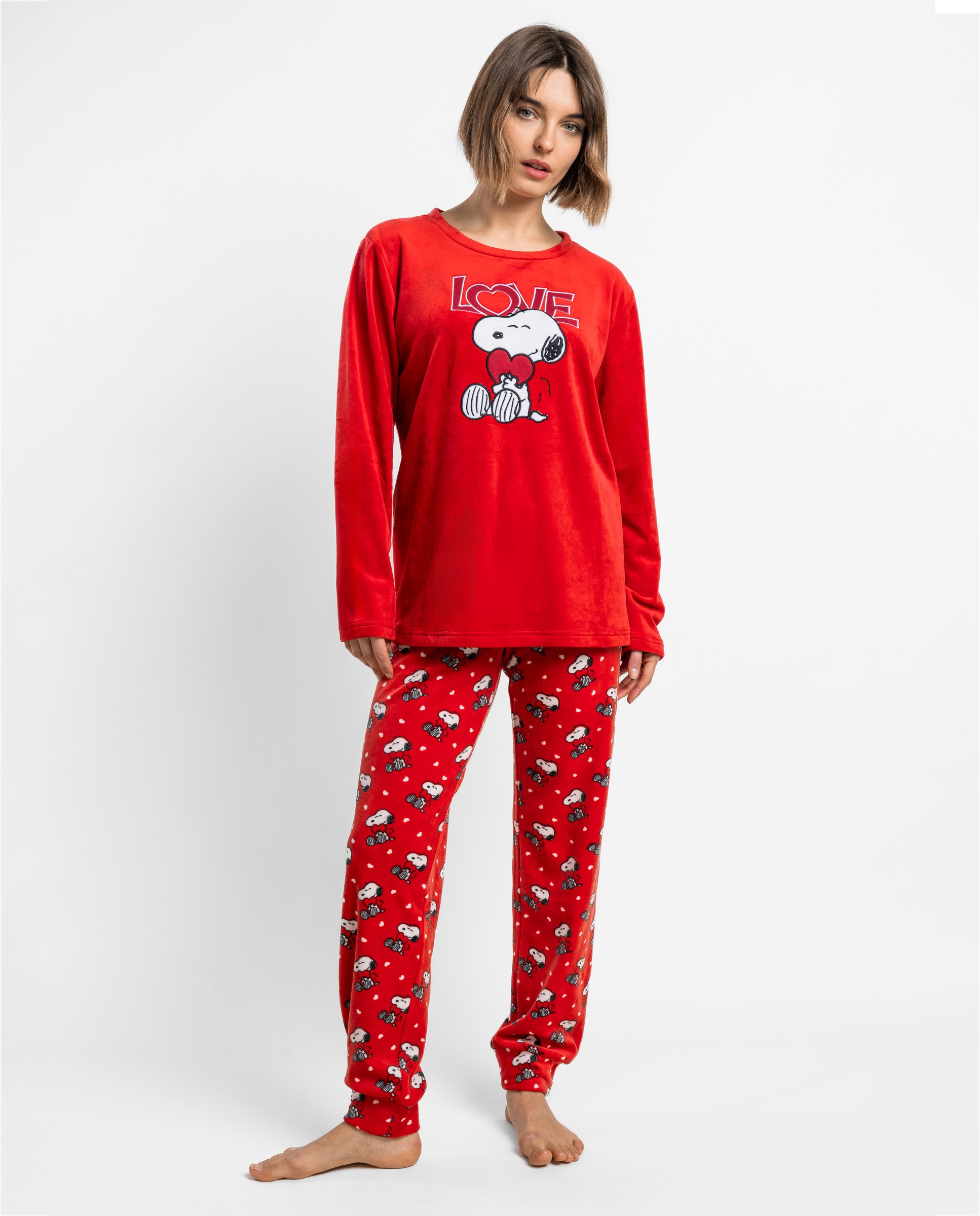 Imagen 1 de Pijama largo de mujer de tejido de terciopelo doble cara Rojo