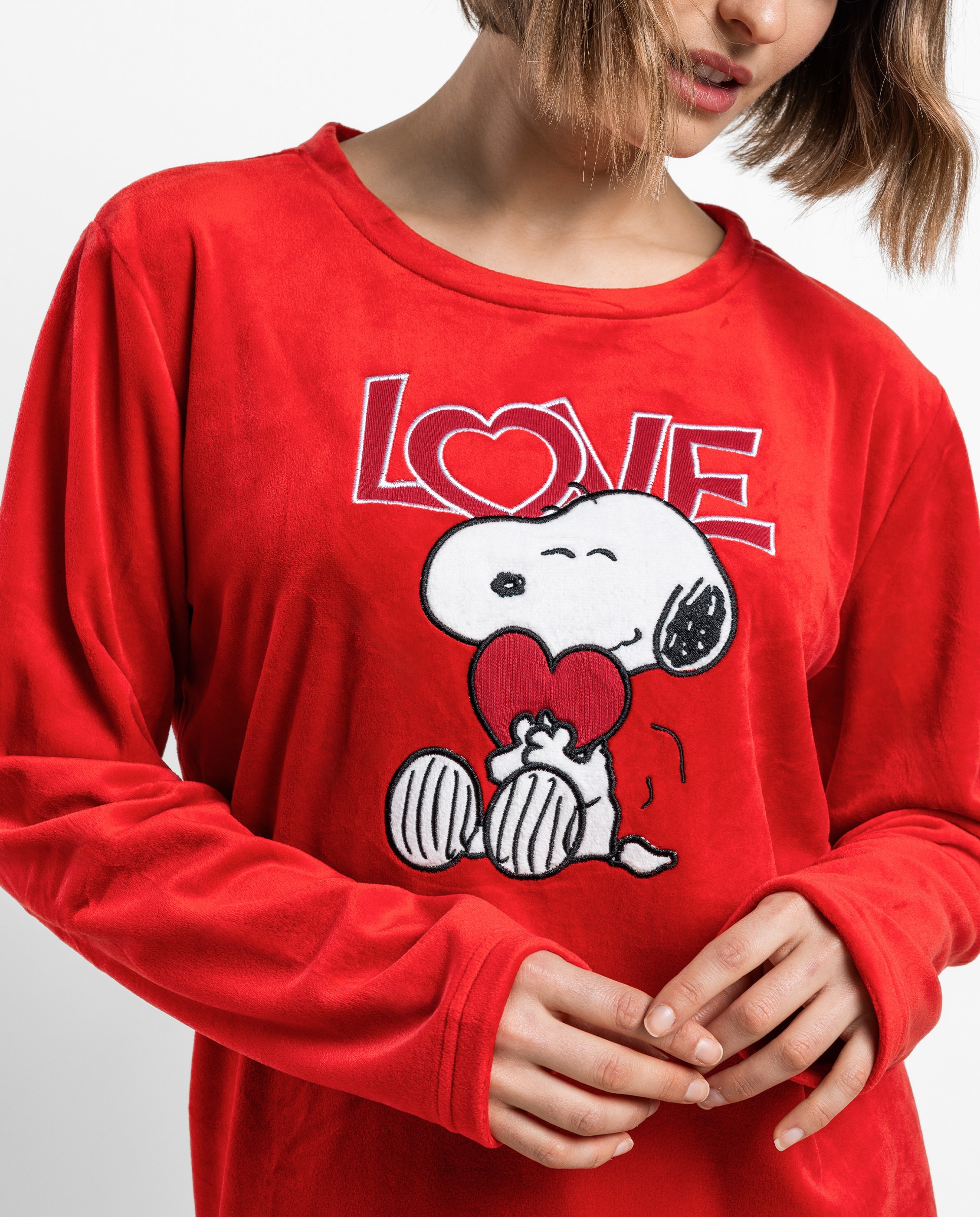 Imagen 3 de Pijama largo de mujer de tejido de terciopelo doble cara - Peanuts - Rojo Rojo