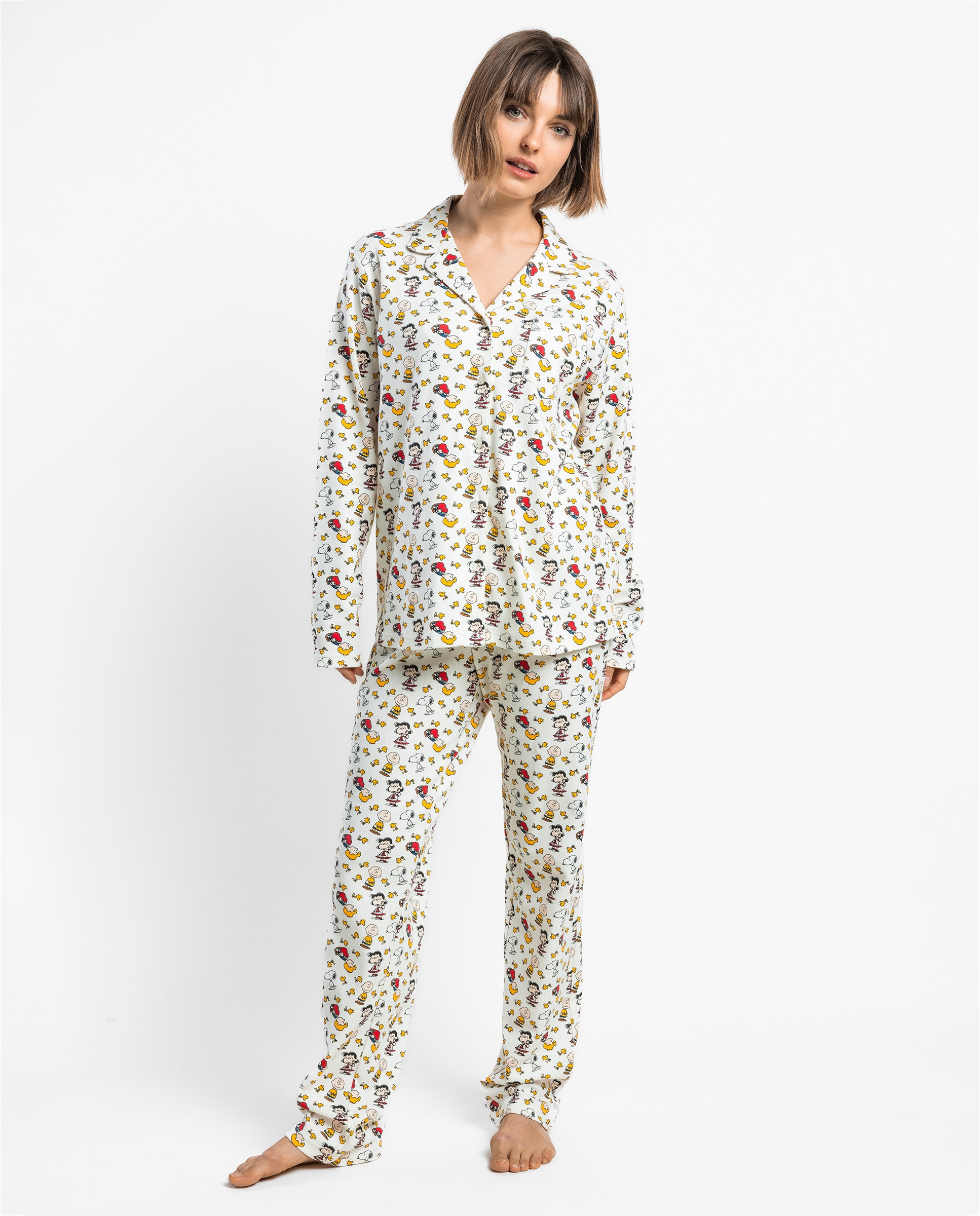 Imagen 0 de Pijama largo abierto de mujer de punto interlock de algodón Crudo
