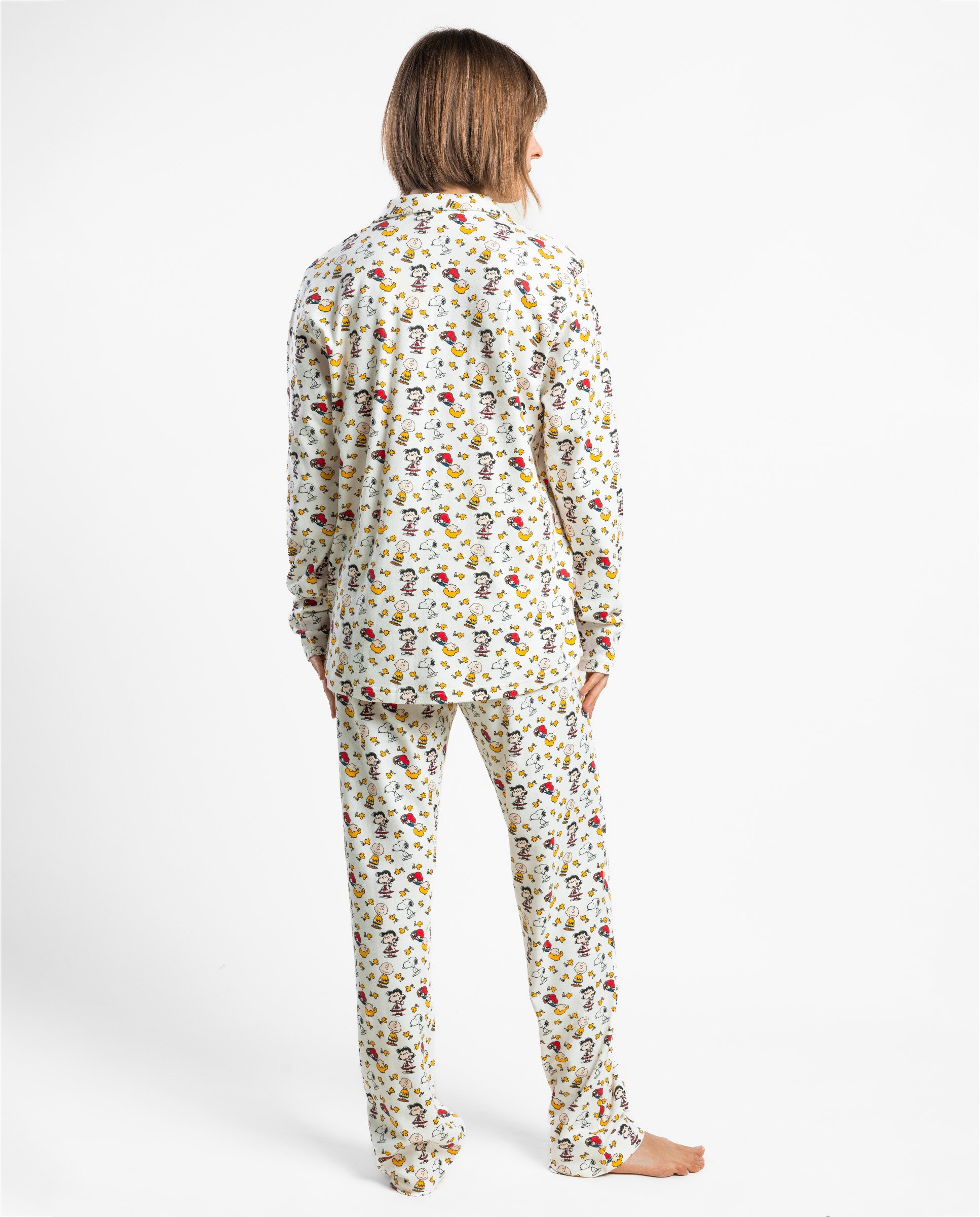Pijama largo abierto de mujer de punto interlock de algodón - Peanuts - Crudo Crudo-2