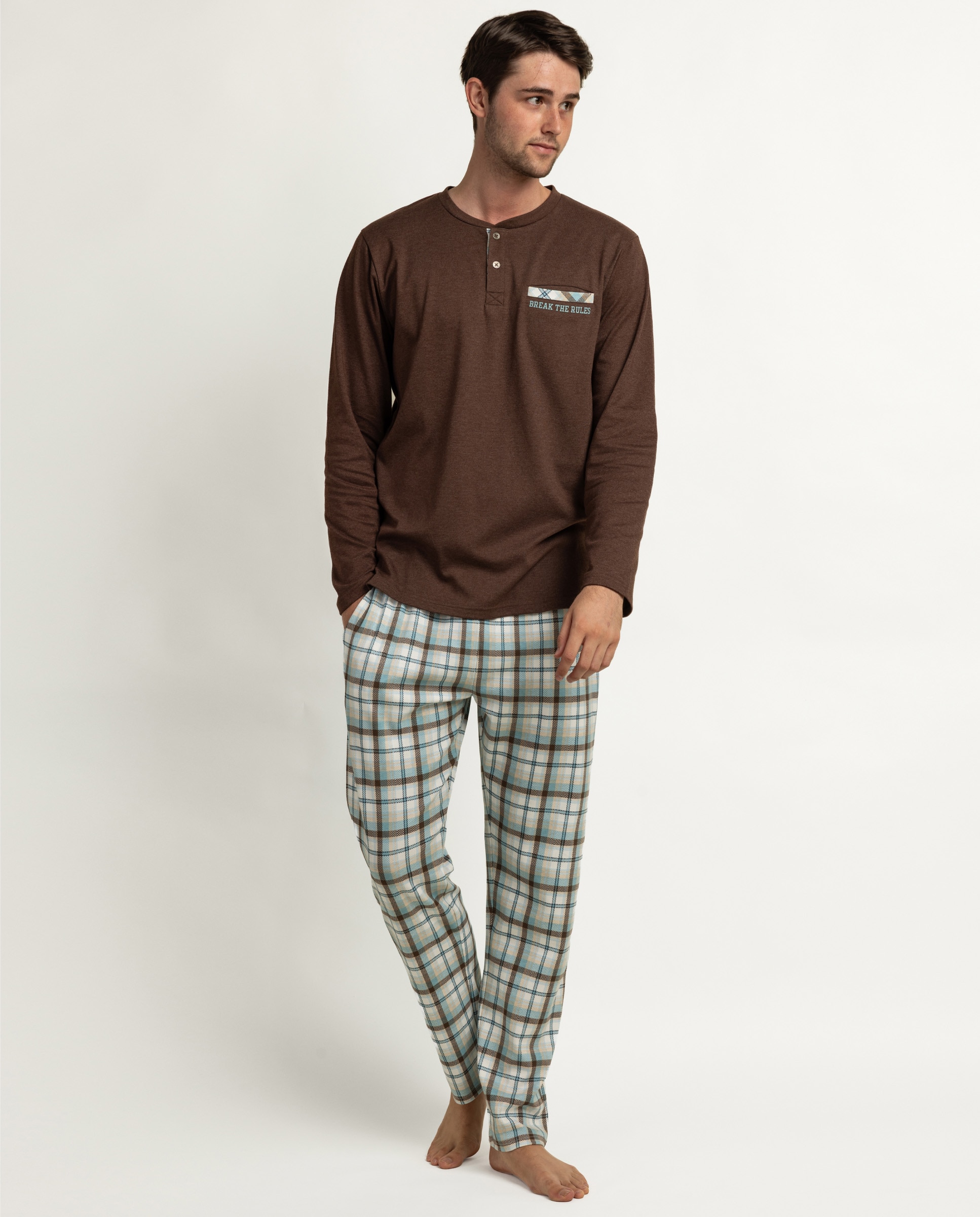 Imagen 1 de Pijama completo largo de hombre de punto de algodón Marrón