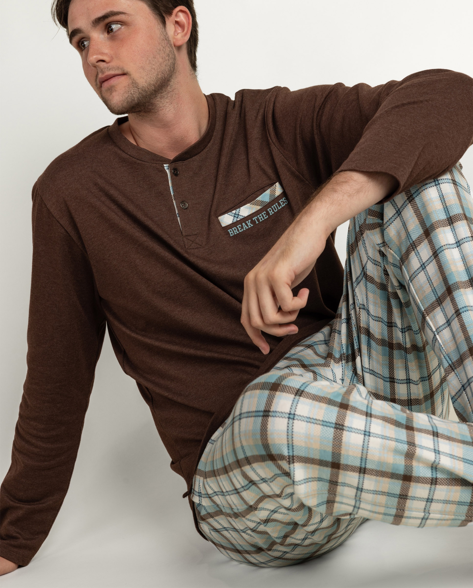 Imagen 3 de Pijama completo largo de hombre de punto de algodón - Admas - Marrón Marrón