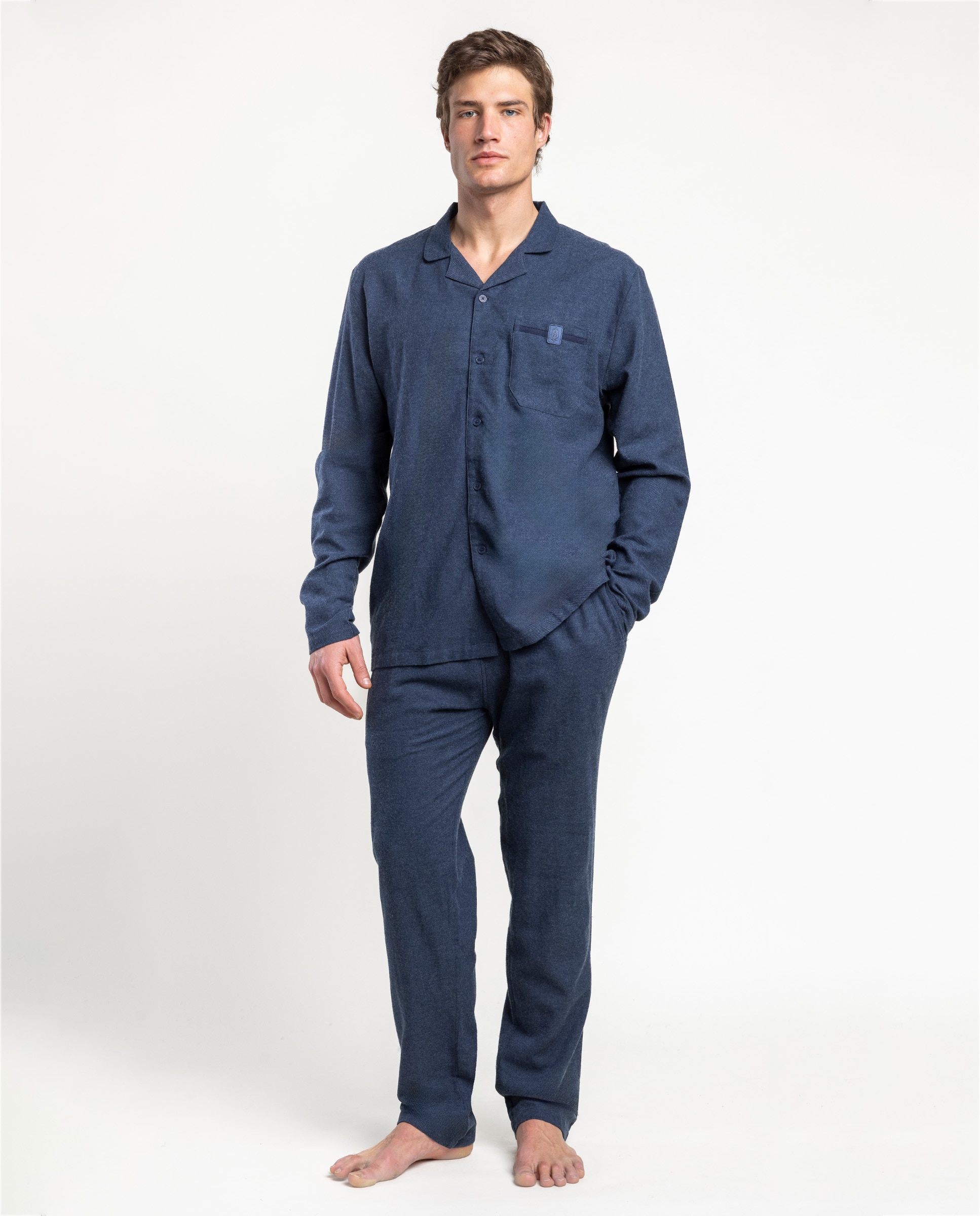 Imagen 0 de Pijama completo largo abierto de hombre de franela Azul