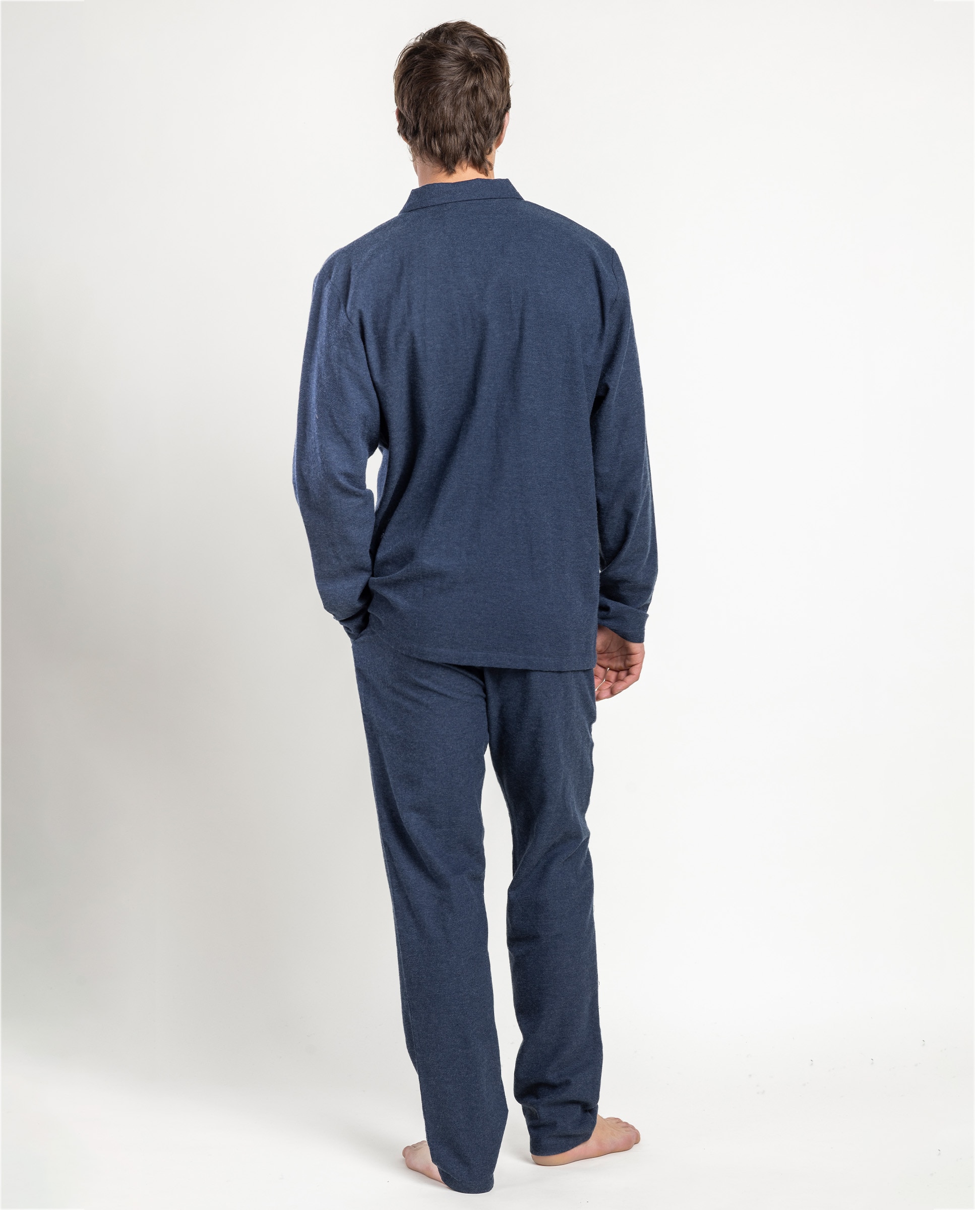 Pijama completo largo abierto de hombre de franela - Admas - Azul Azul-2