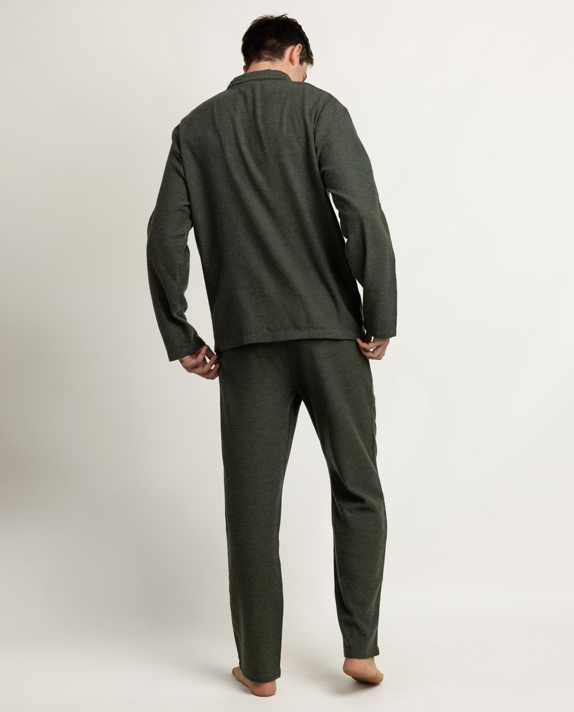 Pijama completo largo abierto de hombre de franela - Admas - Verde Verde-2