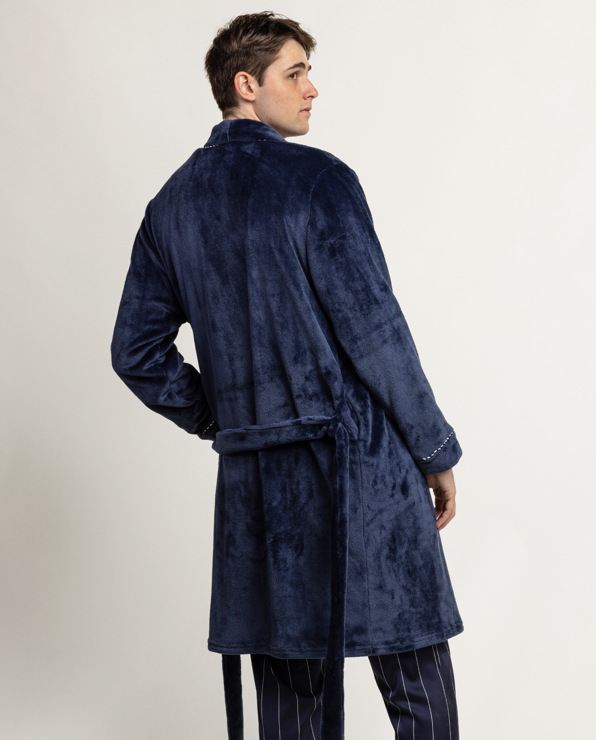 Bata de manga larga de hombre de tejido polar con cinturón - Admas - Azul marino Azul marino-2