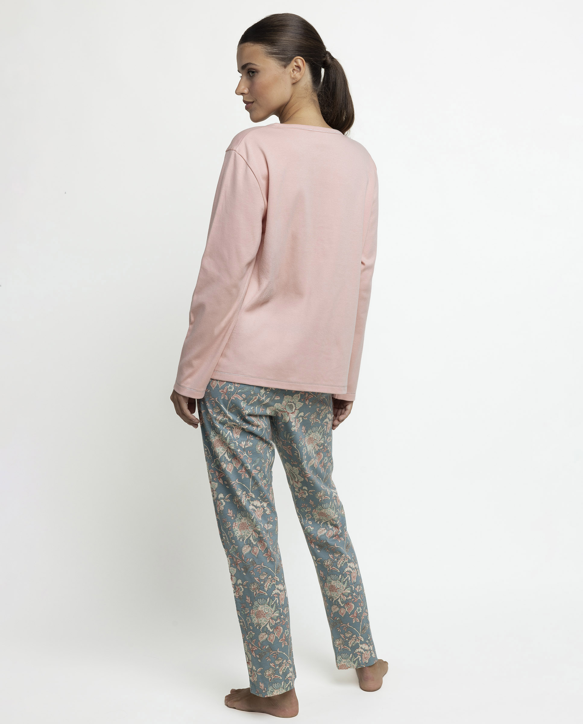 Pijama largo de mujer de punto de algodón - Admas - Rosa Rosa-3