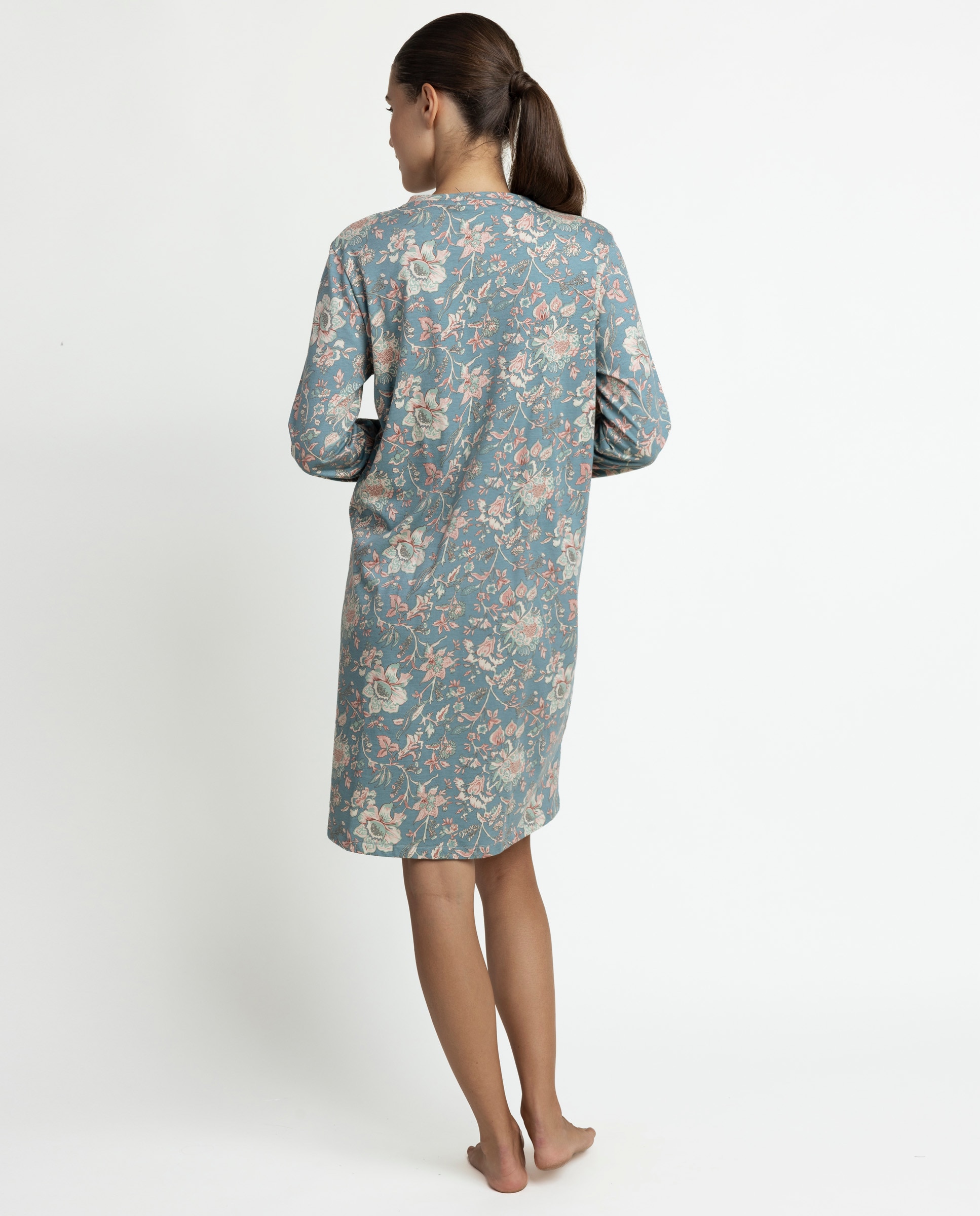 Camisón largo de mujer de punto de algodón - Admas - Azul Azul-2