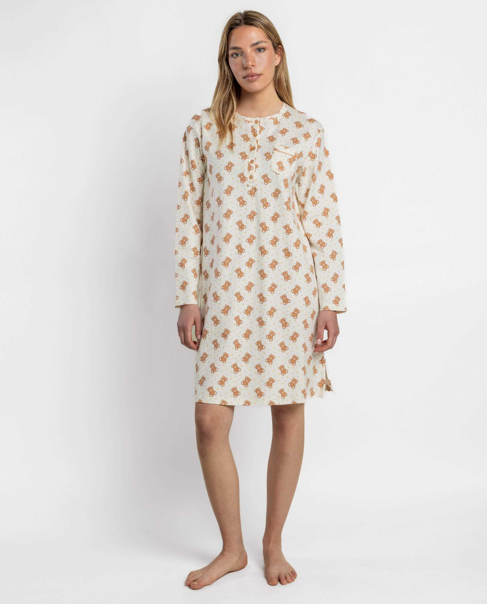 Camisón largo de mujer de punto interlock - Admas - Crudo Crudo-1