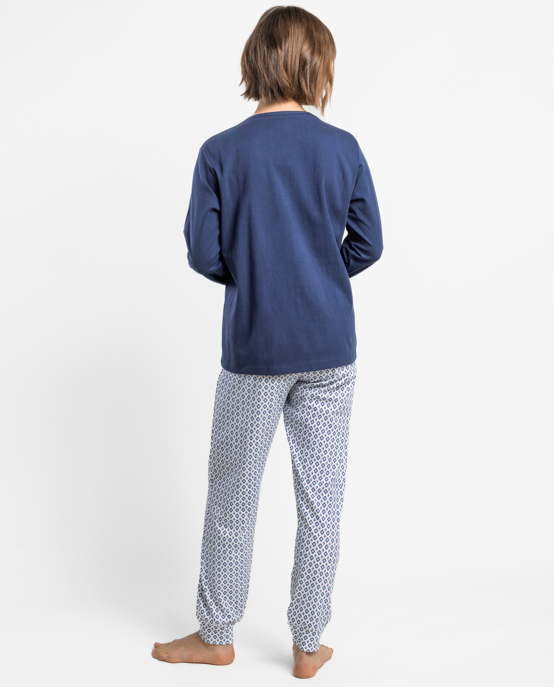 Pijama largo de mujer de punto interlock de algodón - Admas - Azul marino Azul marino-2