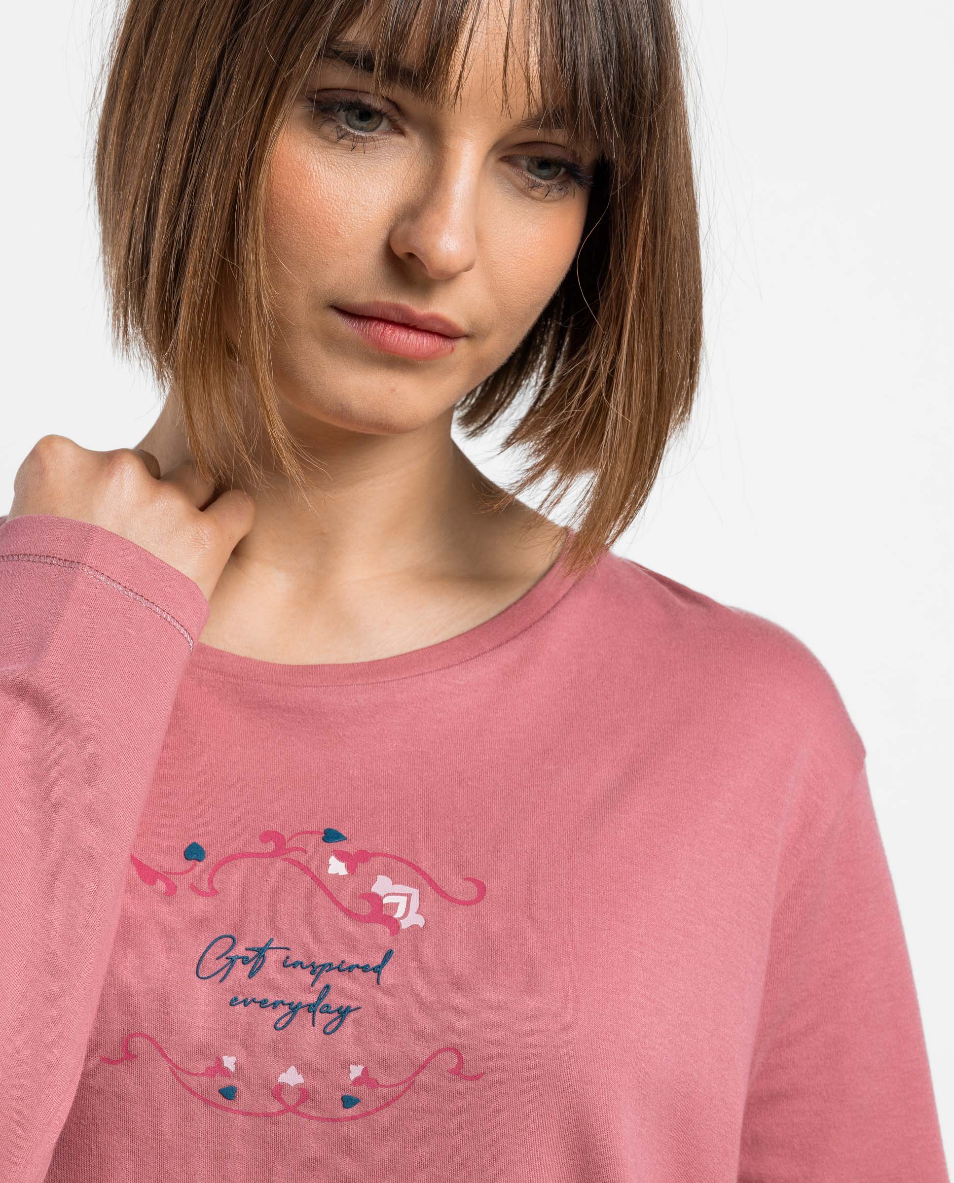 Pijama largo de mujer de punto de algodón - Admas - Rosa Rosa-3