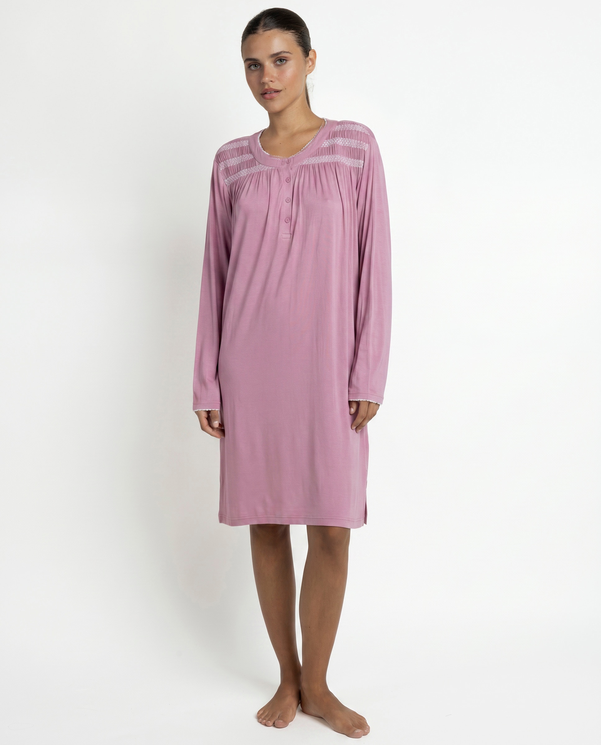 Camisón largo de mujer de punto viscosa - Admas - Rosa Rosa-1