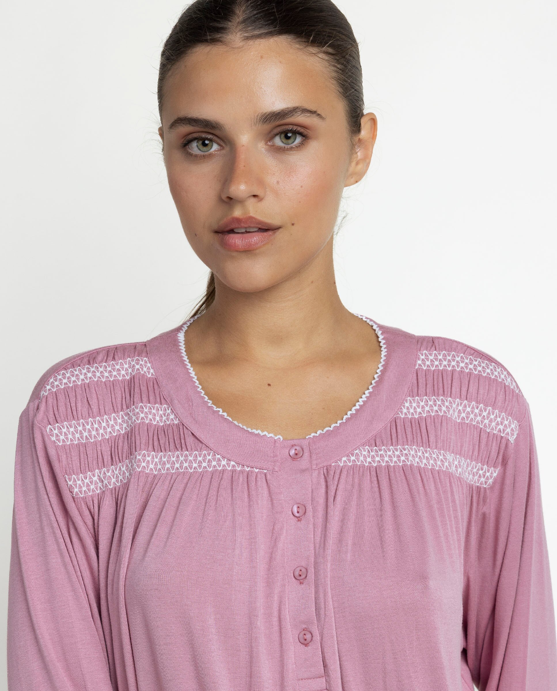Camisón largo de mujer de punto viscosa - Admas - Rosa Rosa-3