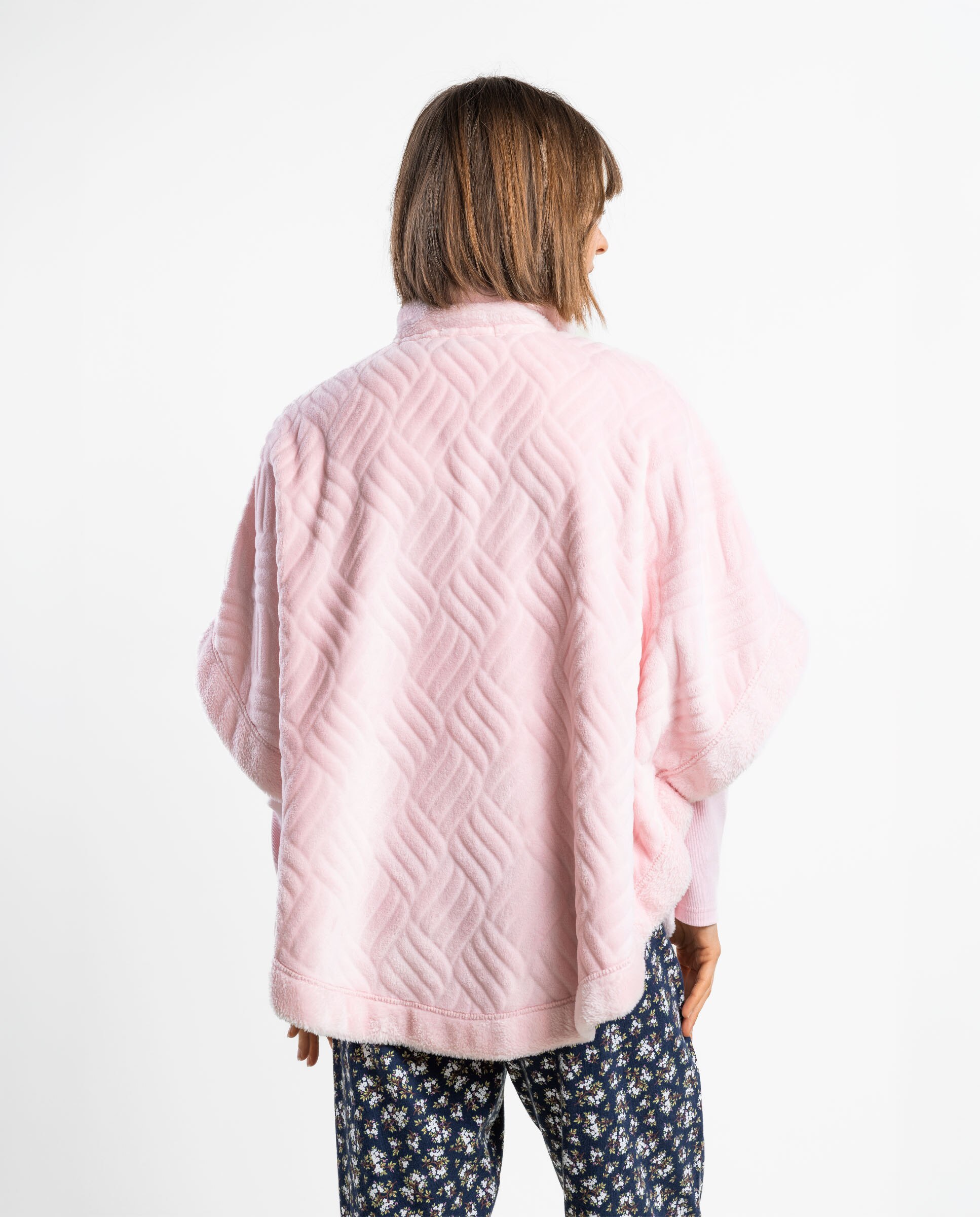 Bata de manga corta de mujer de tejido corel polar con cremallera - Admas - Rosa Rosa-2