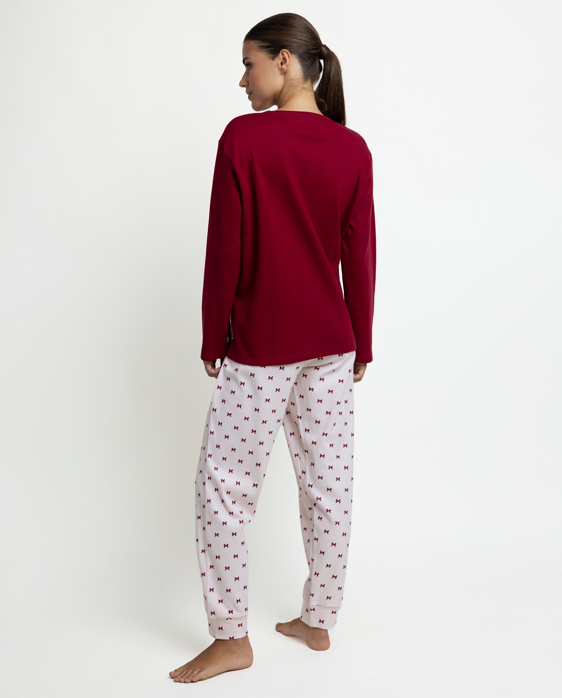 Pijama largo de mujer de punto interlock de algodón - Admas - Burdeos Burdeos-3