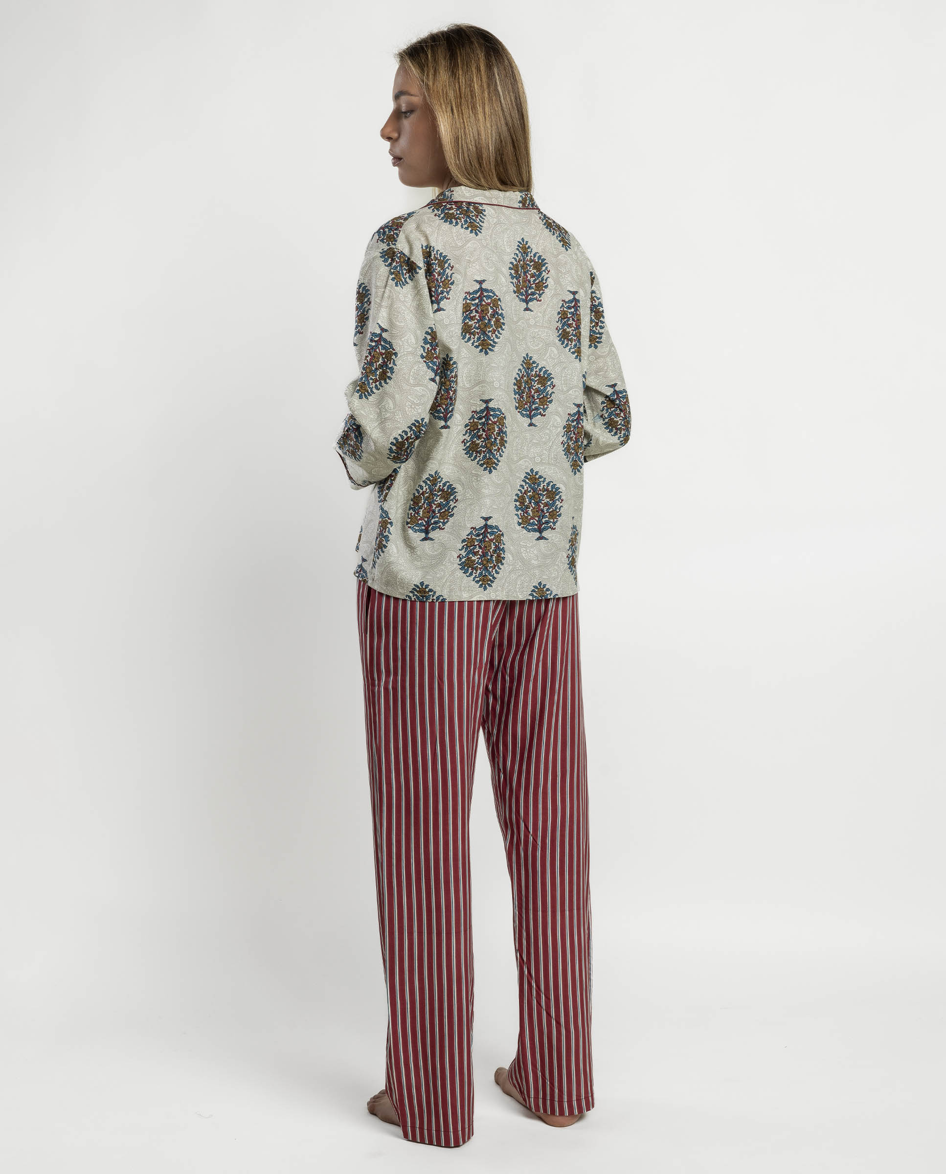 Pijama largo abierto de mujer de tela viscosa - Admas - Beige Beige-2