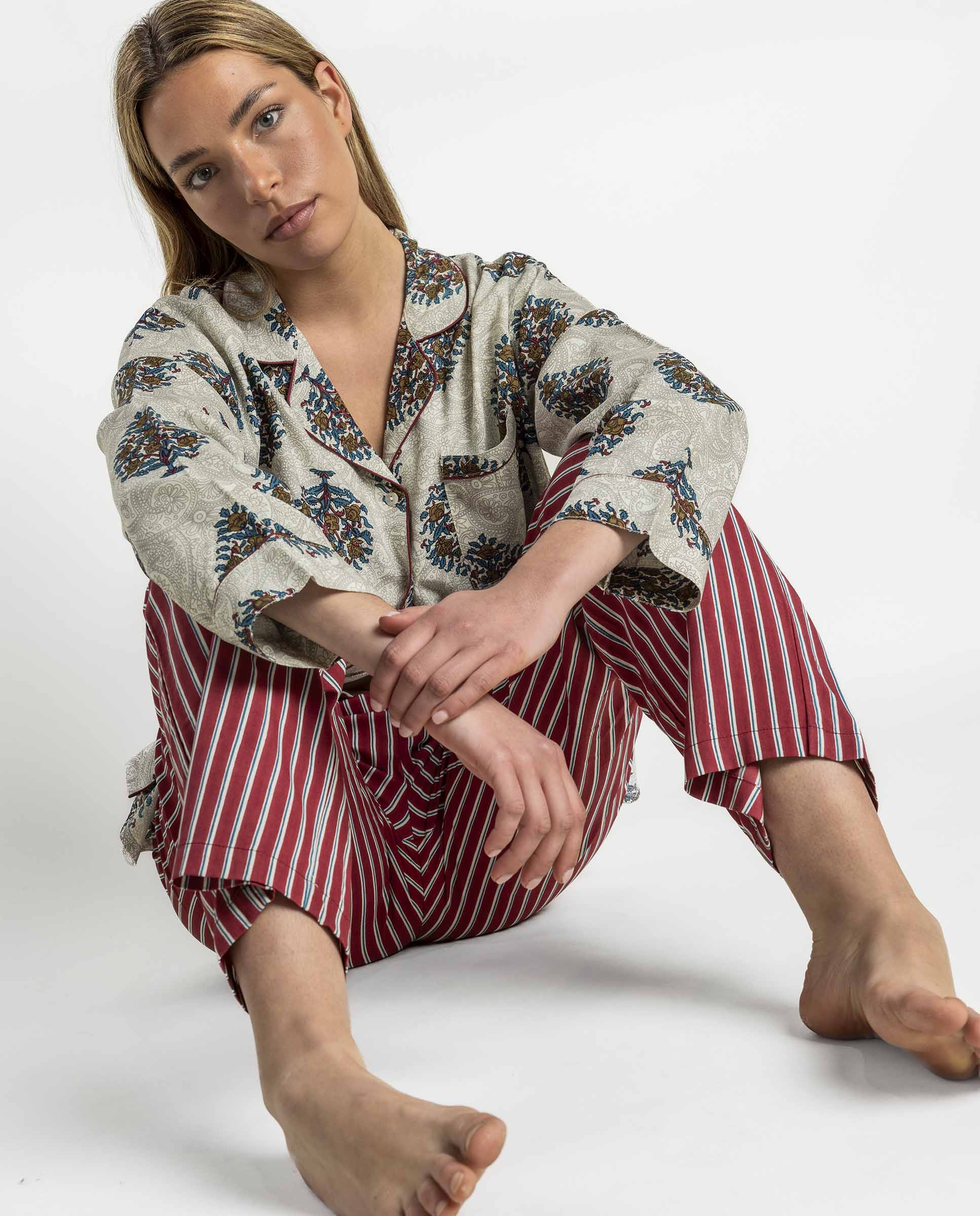 Pijama largo abierto de mujer de tela viscosa - Admas - Beige Beige-3