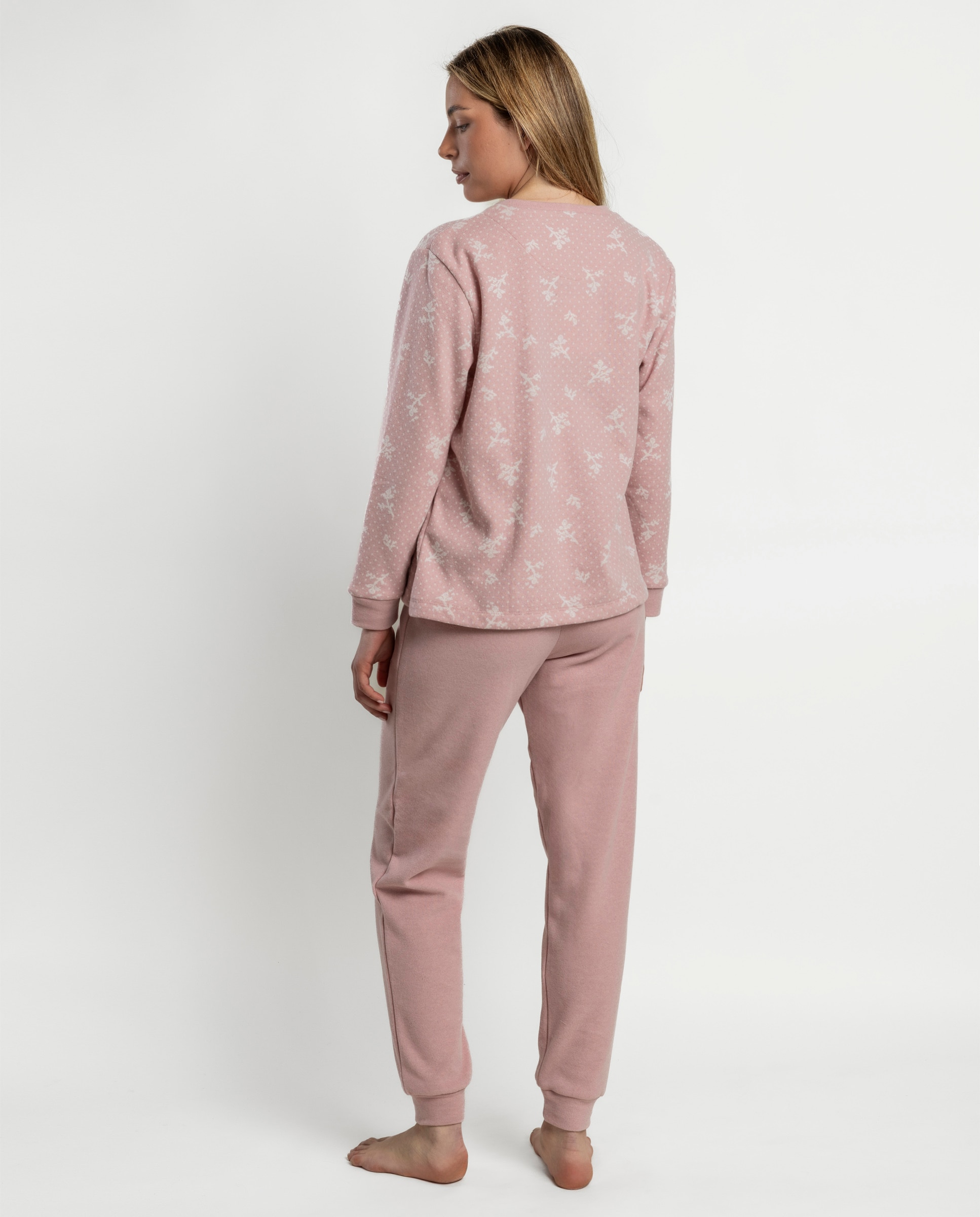 Pijama largo de mujer de punto de algodón - Admas - Rosa Rosa-2