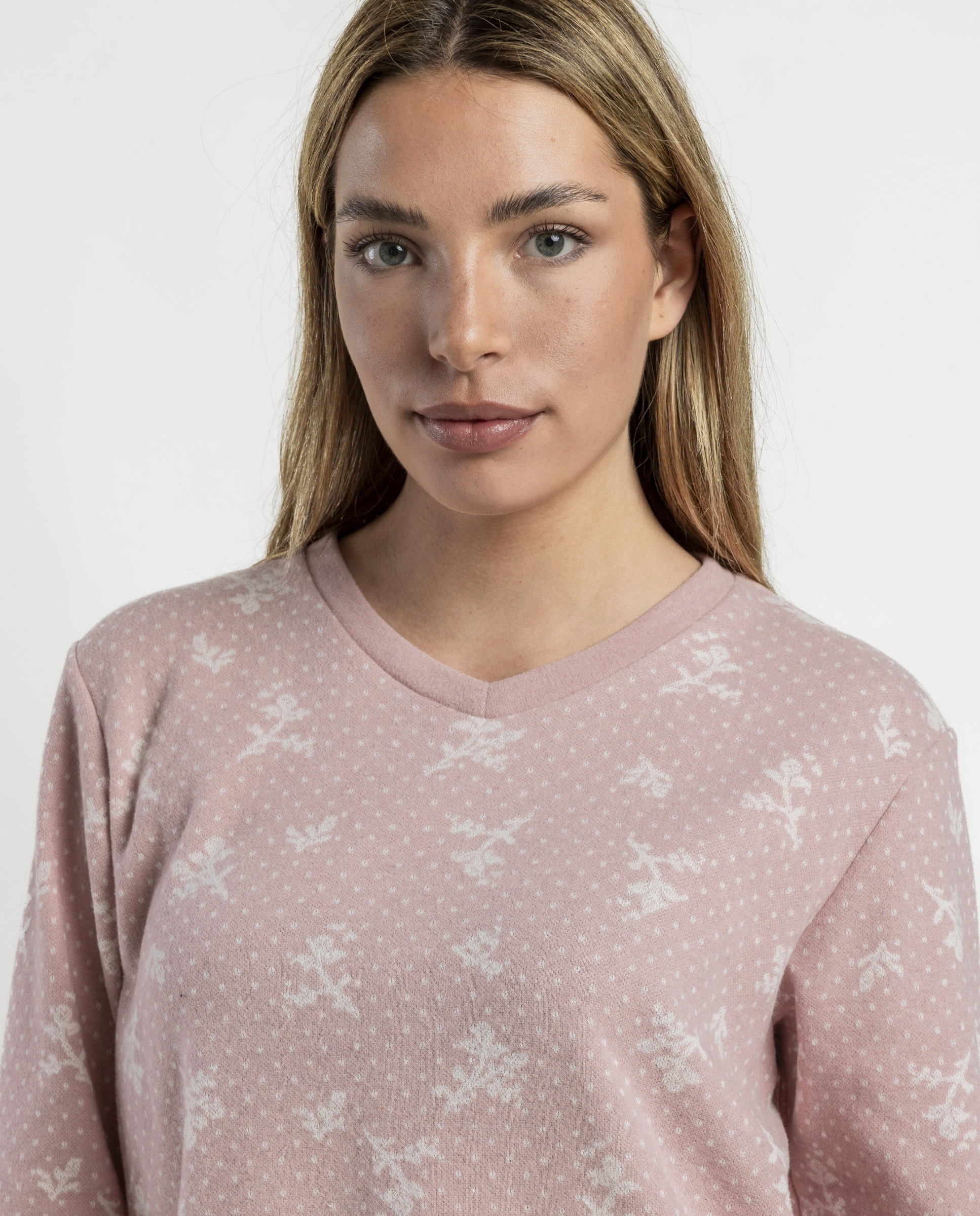 Pijama largo de mujer de punto de algodón - Admas - Rosa Rosa-3