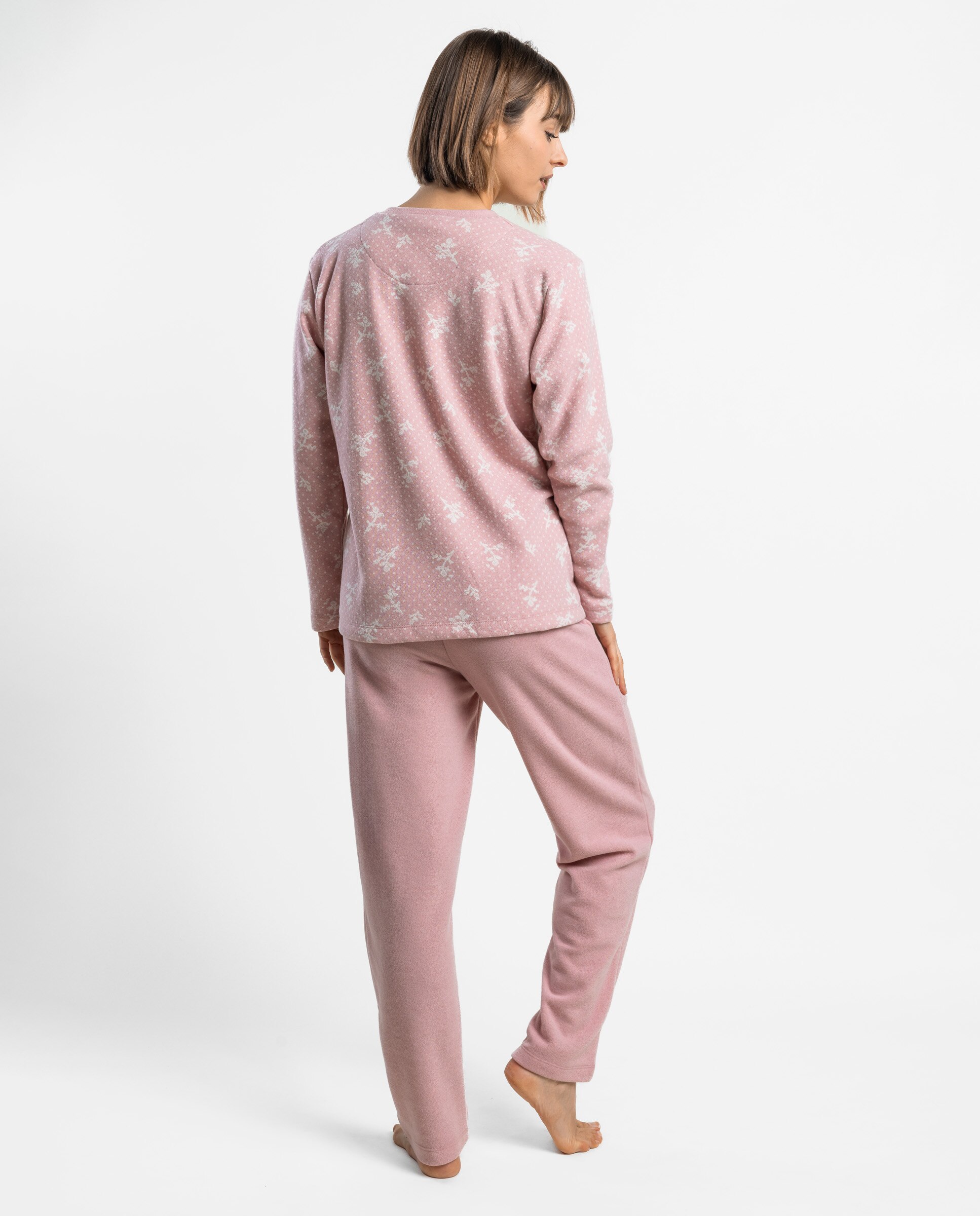 Pijama largo de mujer de punto de algodón - Admas - Rosa Rosa-2