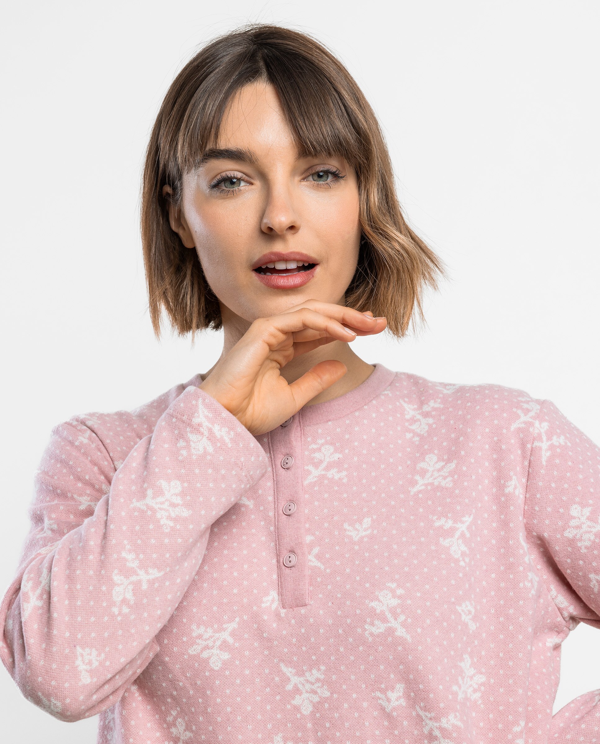 Pijama largo de mujer de punto de algodón - Admas - Rosa Rosa-3