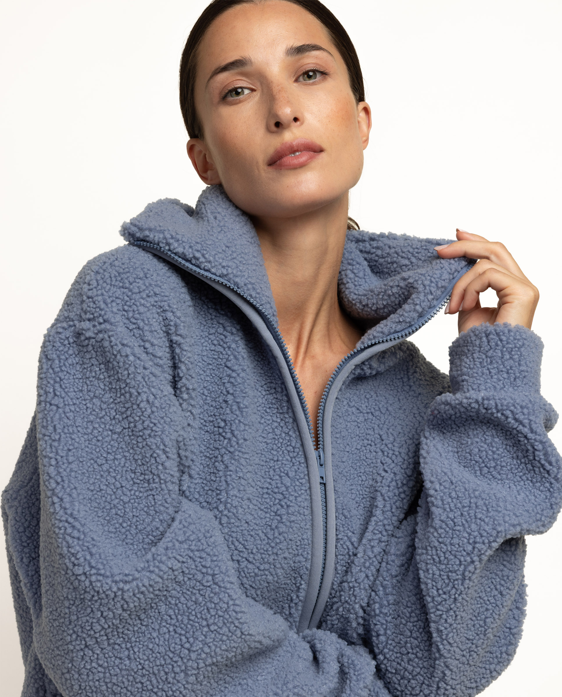 Bata de manga larga de mujer de tejido polar con cremallera - Admas - Azul Azul-4