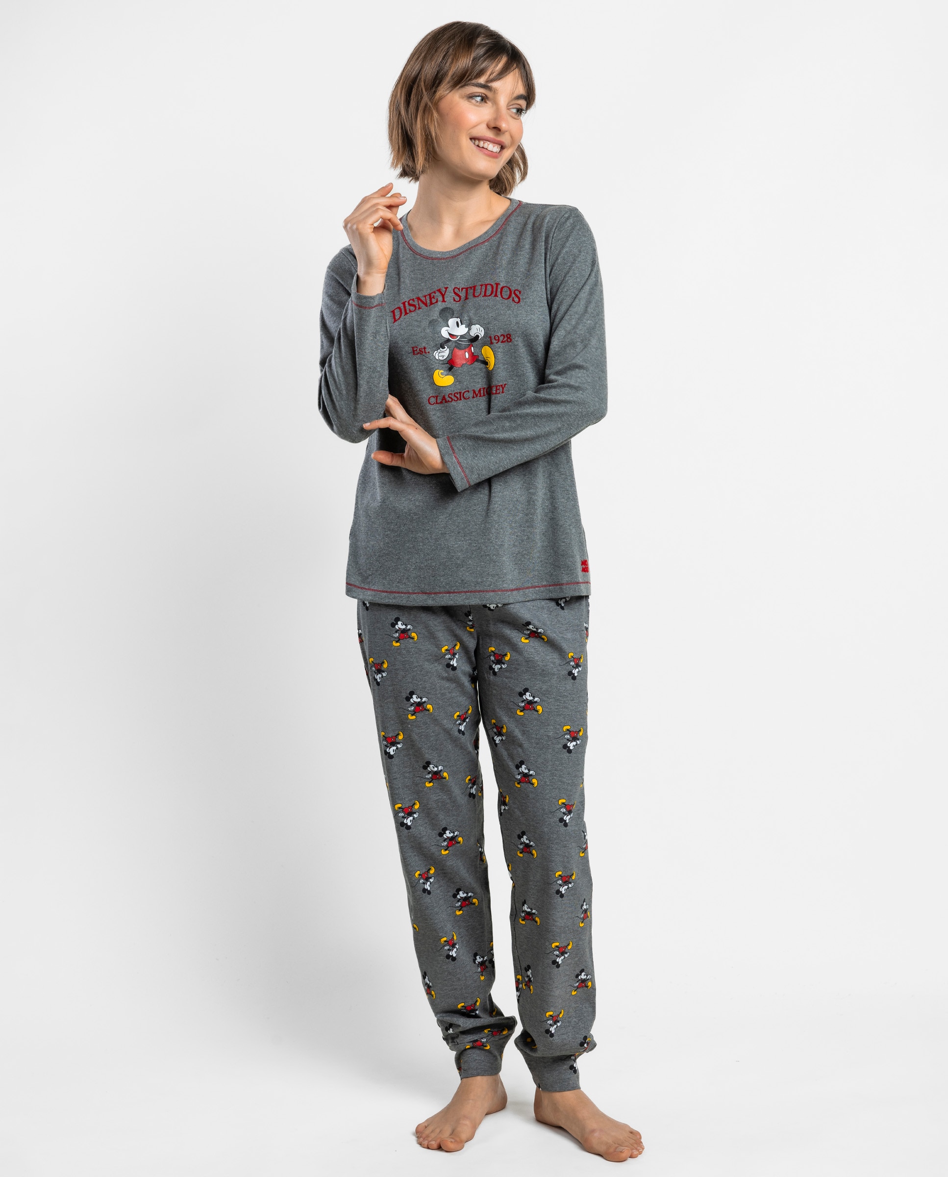 Pijama largo de mujer de punto interlock de algodón - Disney - Gris Gris-1