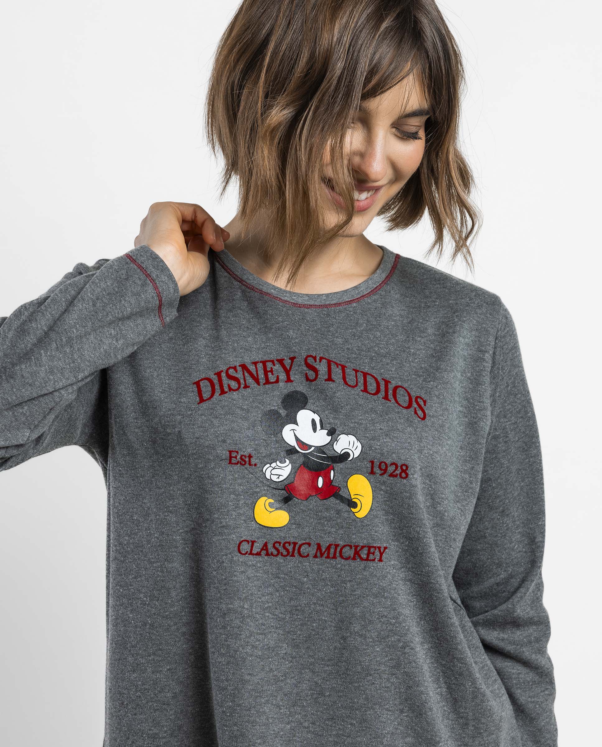 Pijama largo de mujer de punto interlock de algodón - Disney - Gris Gris-3