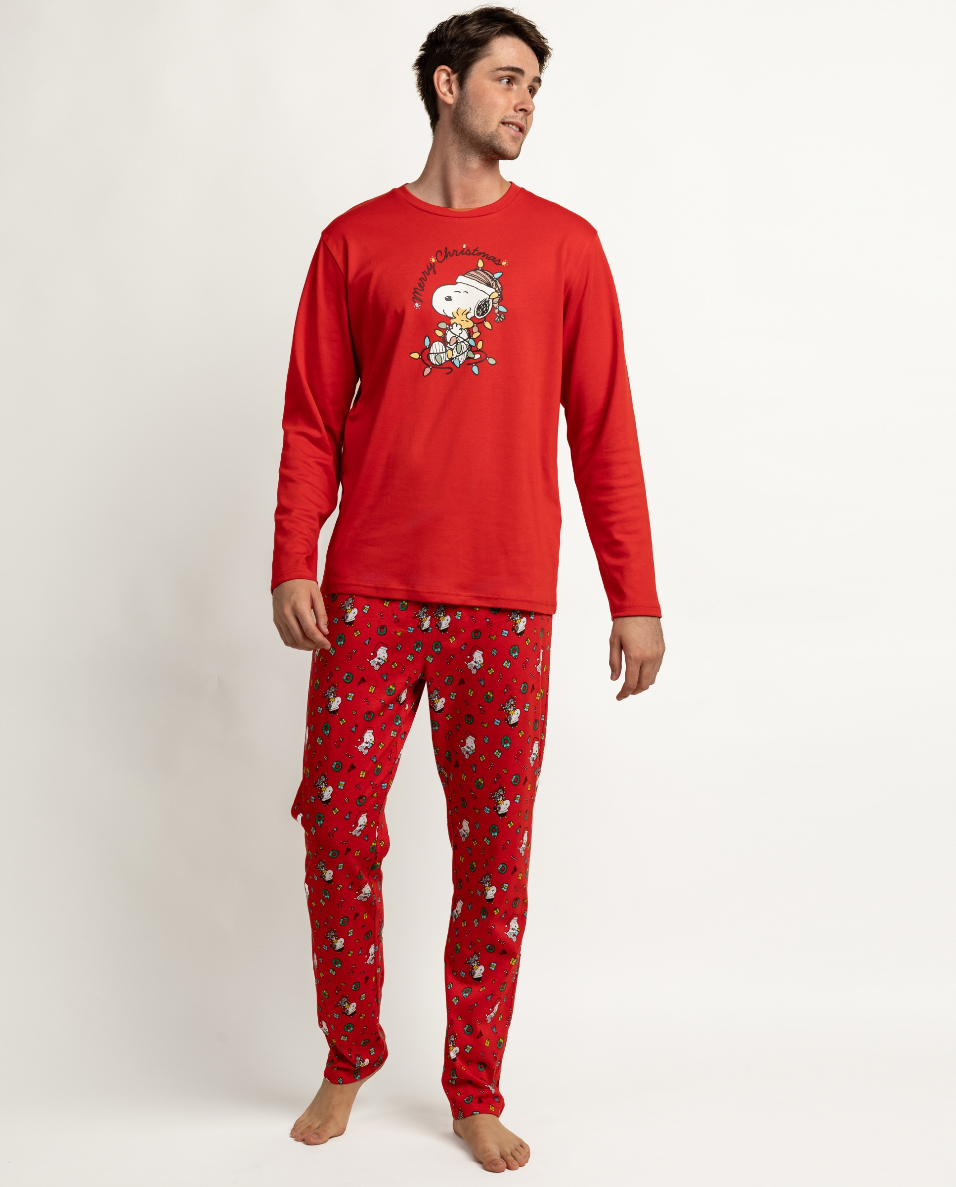 Imagen 0 de Pijama completo largo de hombre de punto de algodón Rojo