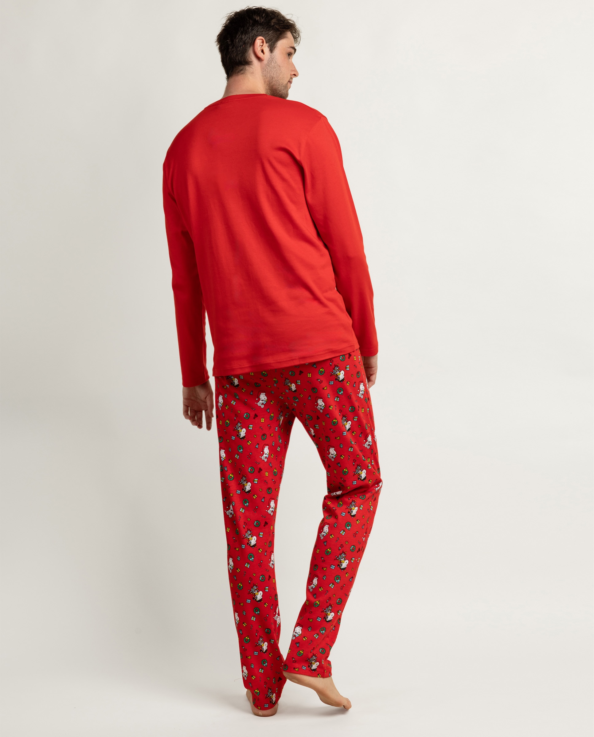 Pijama completo largo de hombre de punto de algodón - Peanuts - Rojo Rojo-2