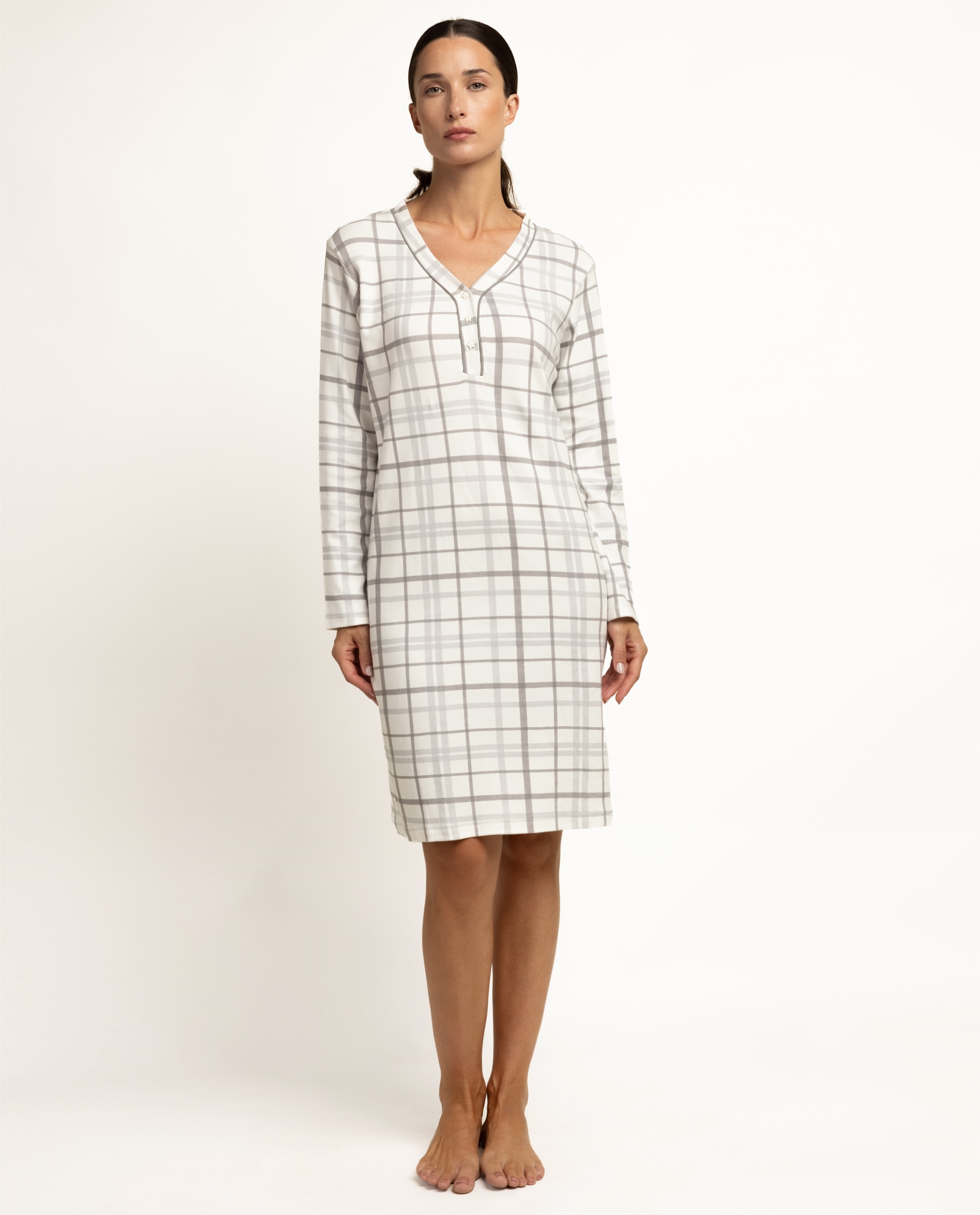 Camisón largo de mujer de punto interlock - Admas - Gris Gris-1