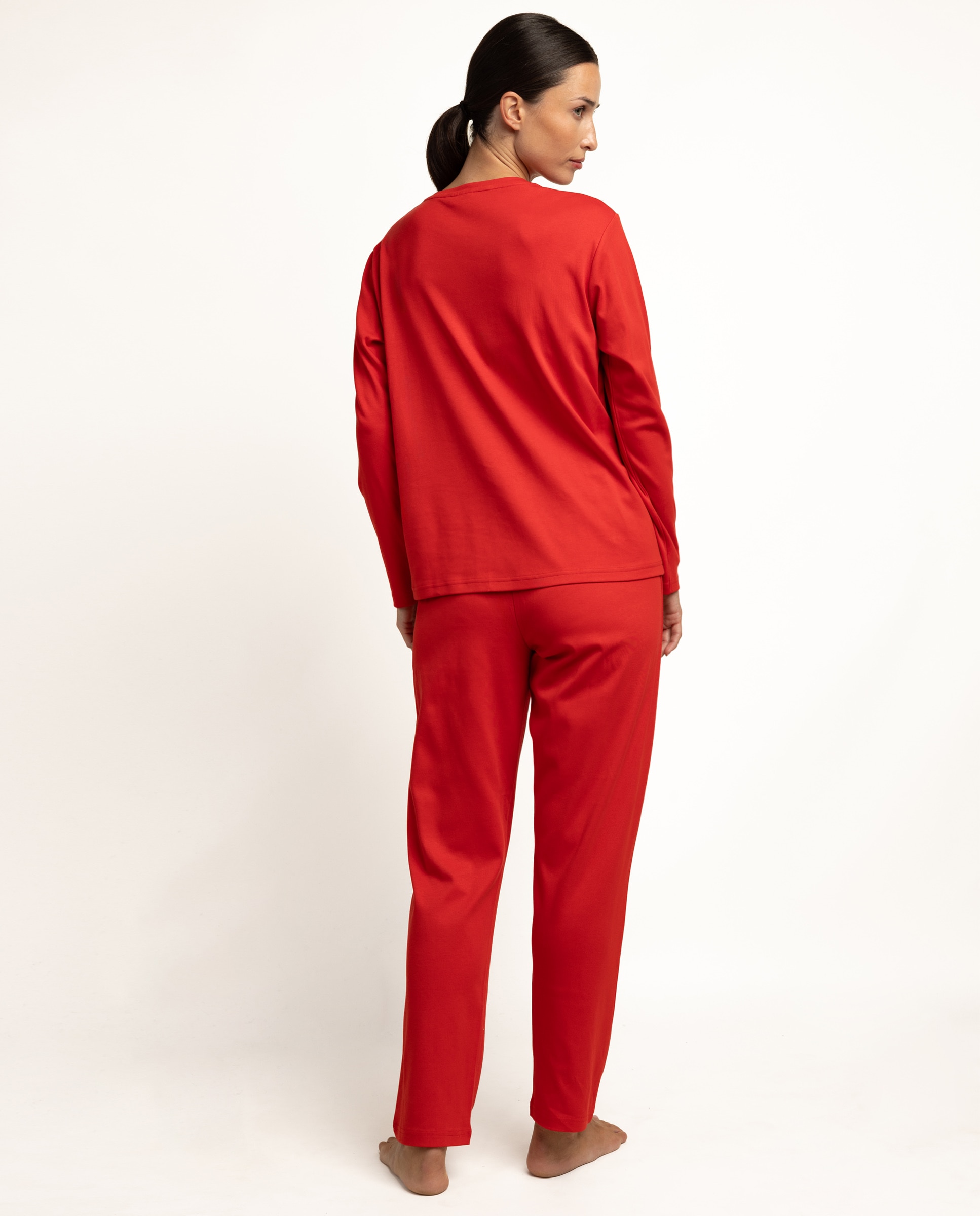 Pijama largo de mujer de punto interlock de algodón - Peanuts - Rojo Rojo-2