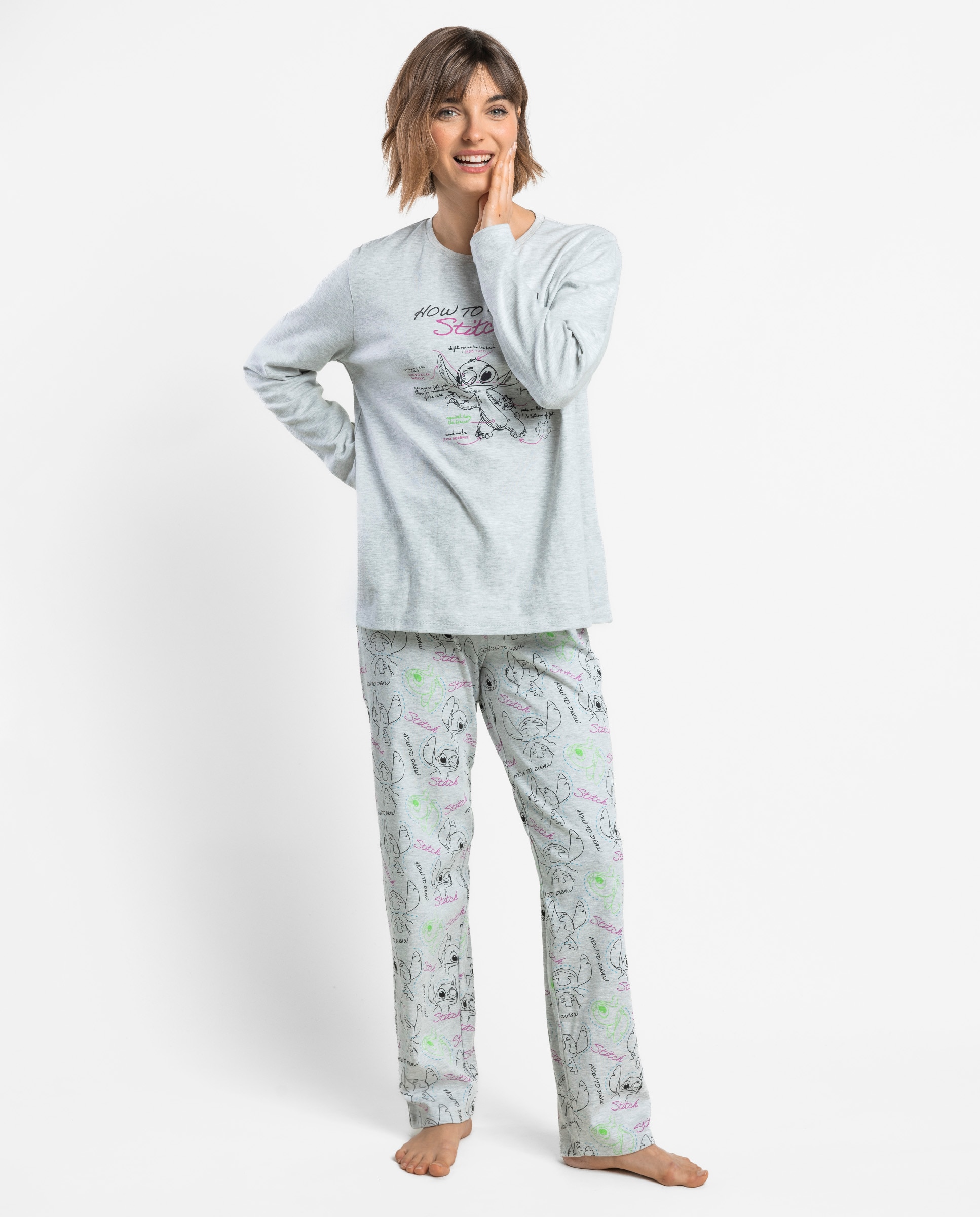 Pijama largo de mujer de punto de algodón - Disney - Gris Gris-1