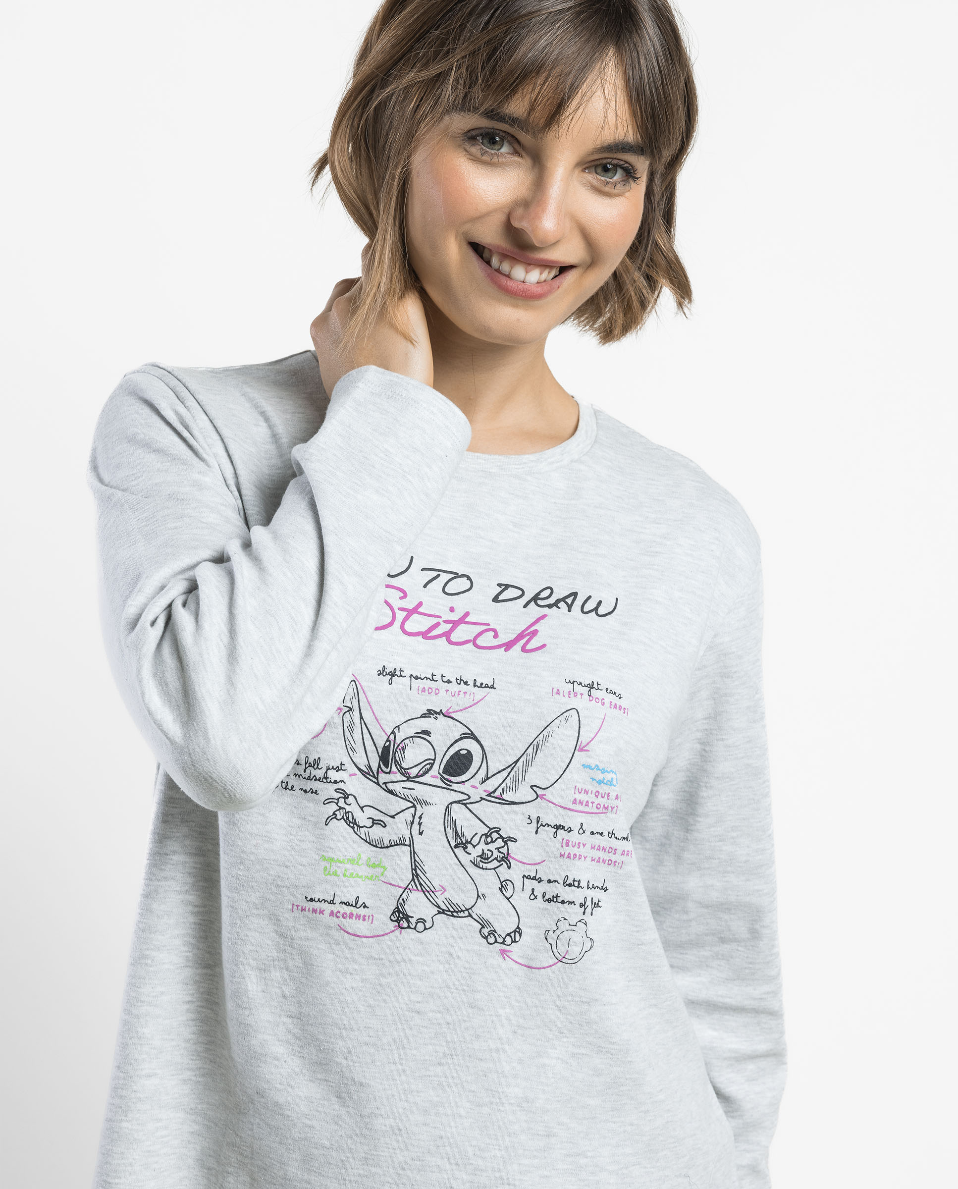 Pijama largo de mujer de punto de algodón - Disney - Gris Gris-3