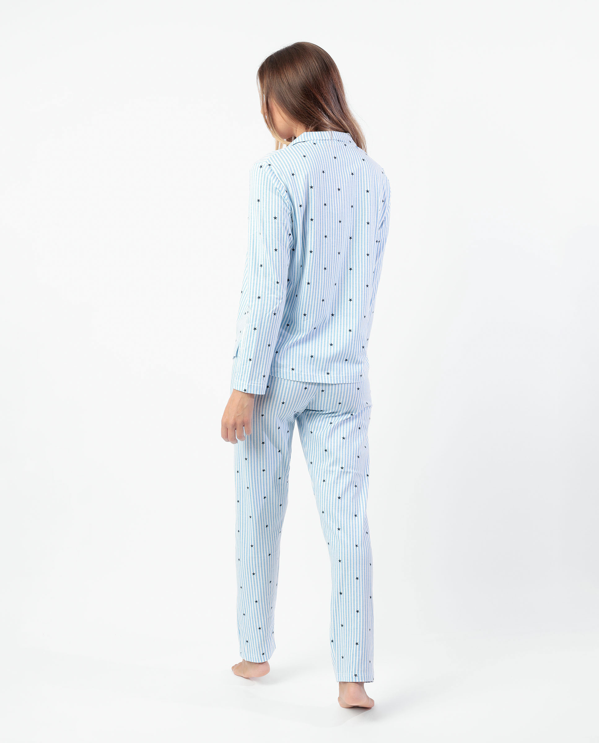 Pijama largo abierto de mujer de punto viscosa - Admas - Azul Azul-3