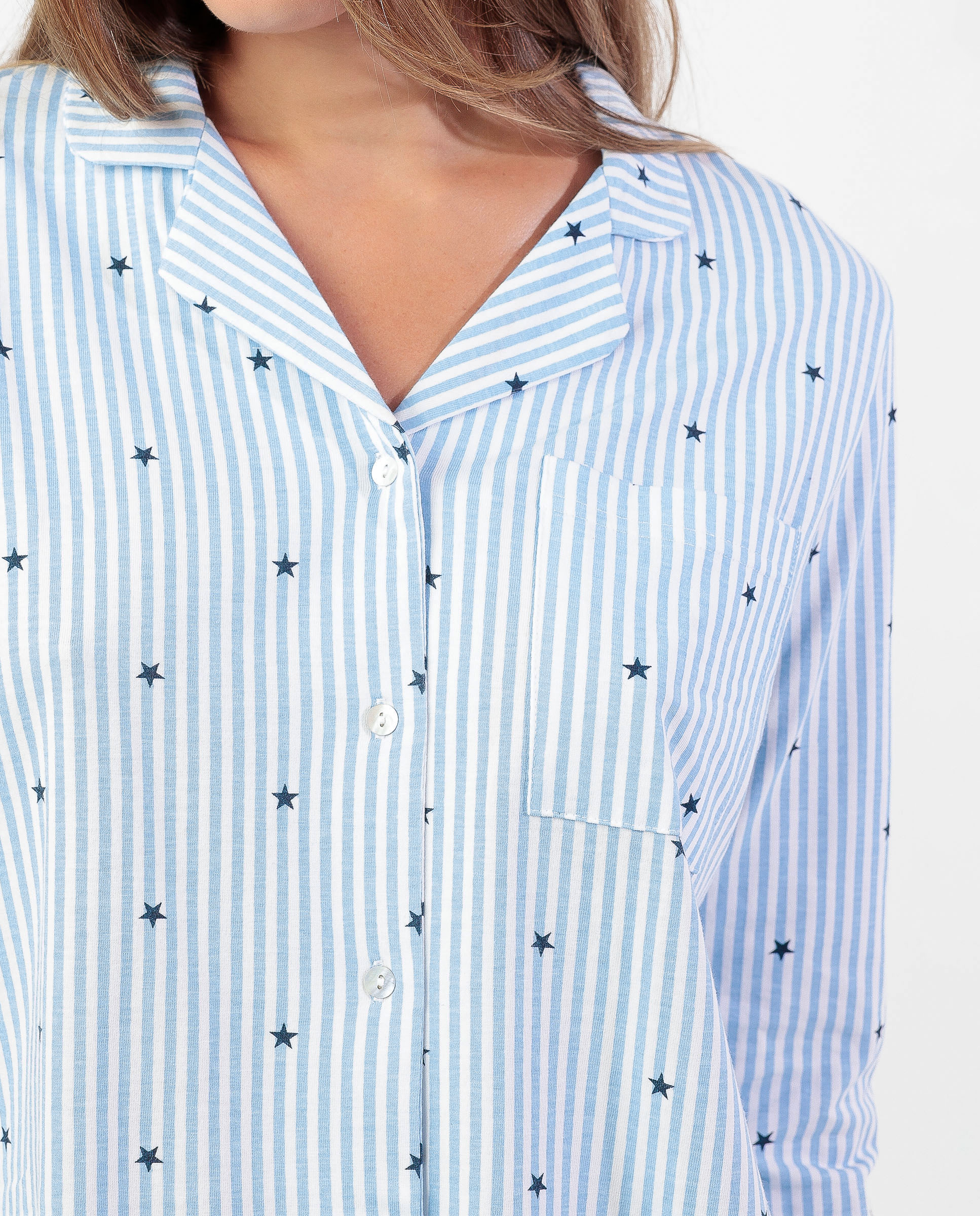 Pijama largo abierto de mujer de punto viscosa - Admas - Azul Azul-4