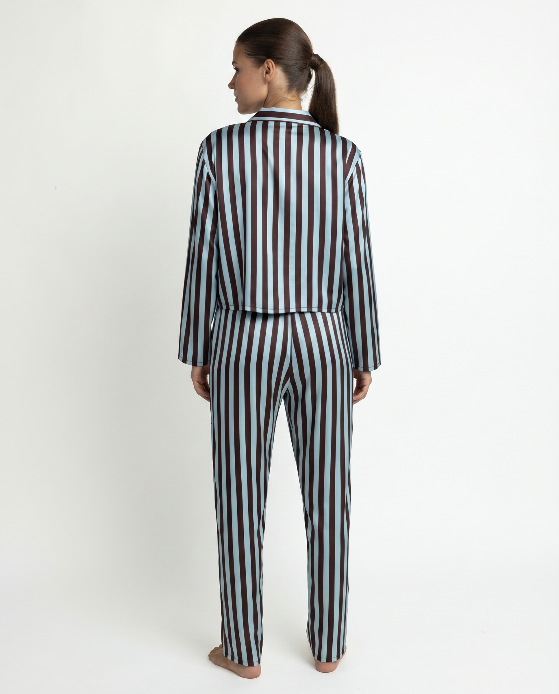 Pijama largo abierto de mujer de tela satén - Admas - Azul Azul-2