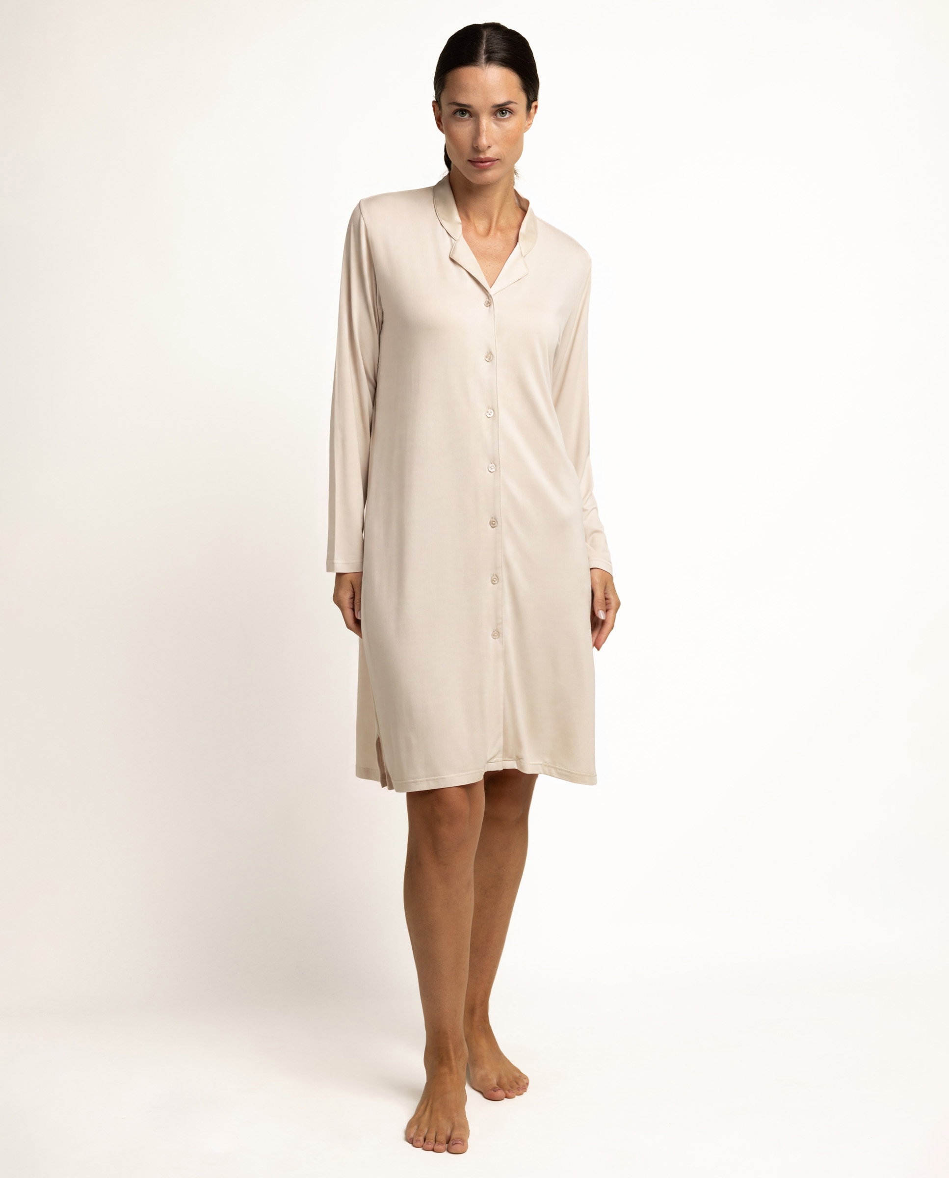 Camisón largo de mujer de tela satén - Admas - Crema Crema-1