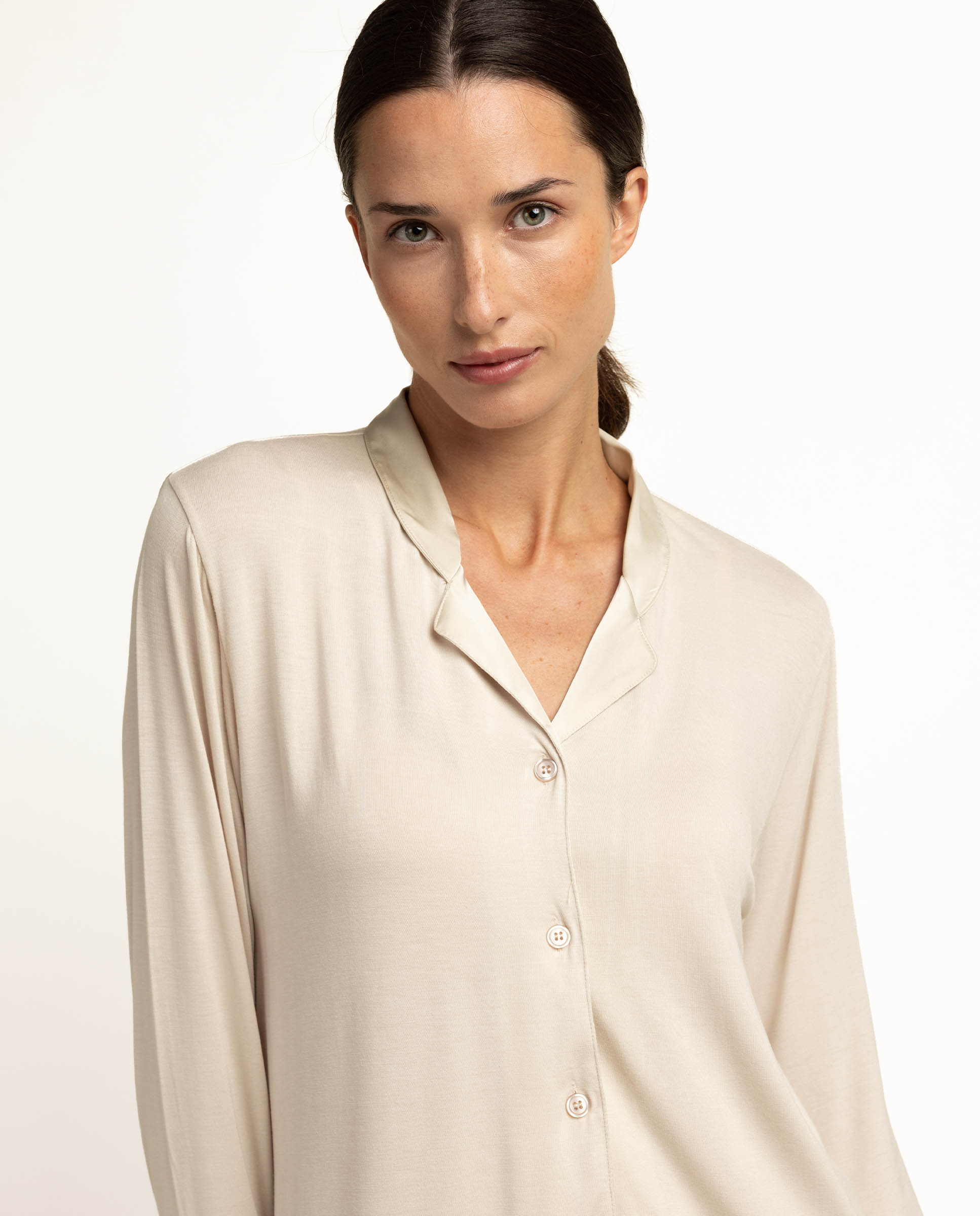 Camisón largo de mujer de tela satén - Admas - Crema Crema-3
