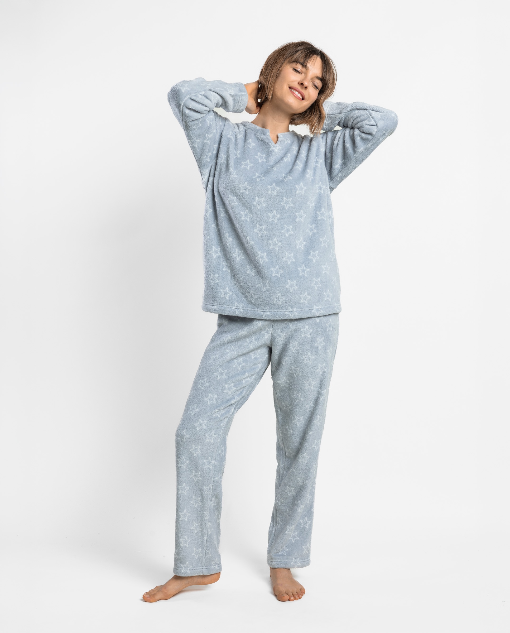 Pijama largo de mujer de tejido polar - Admas - Gris Gris-1