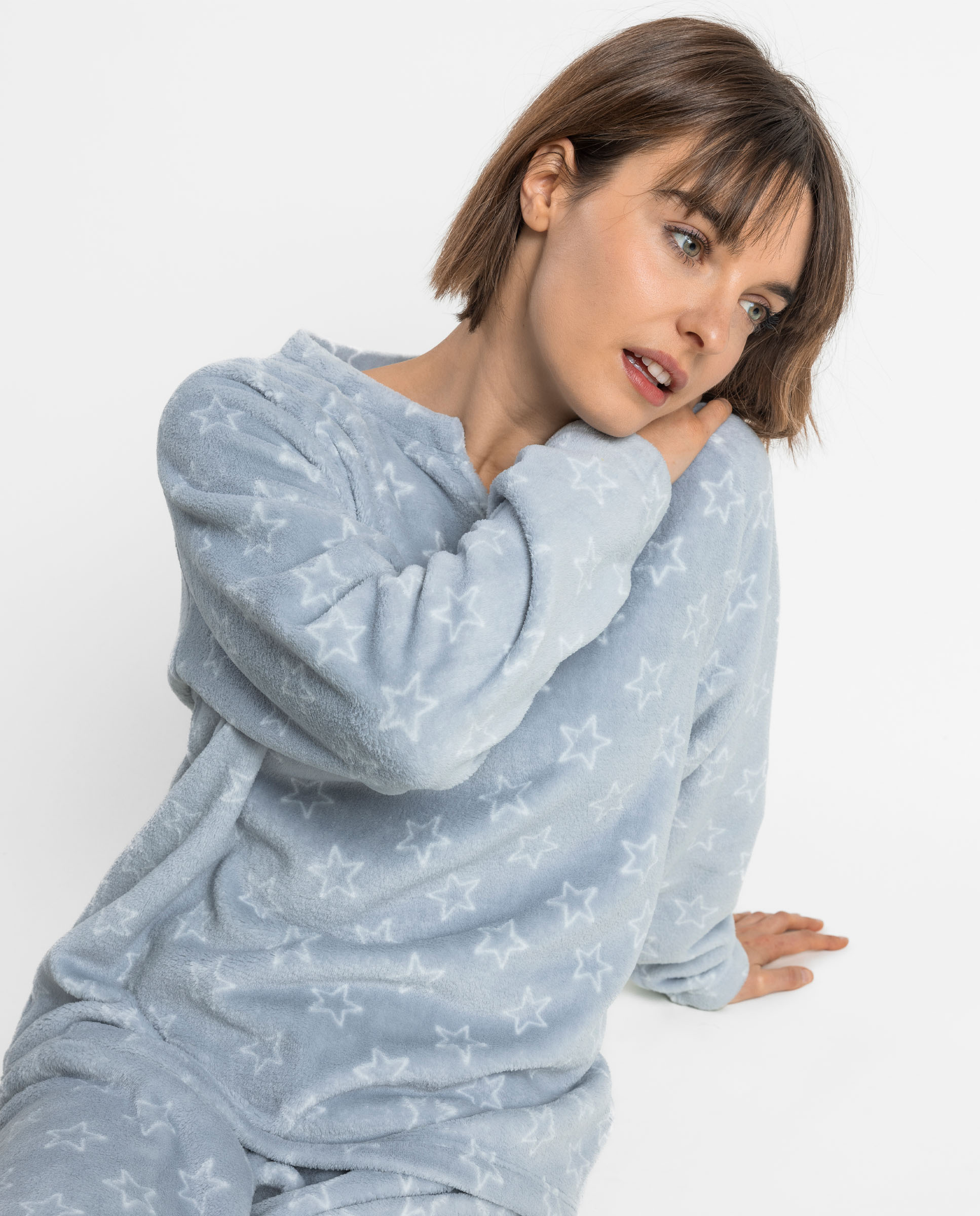 Pijama largo de mujer de tejido polar - Admas - Gris Gris-3