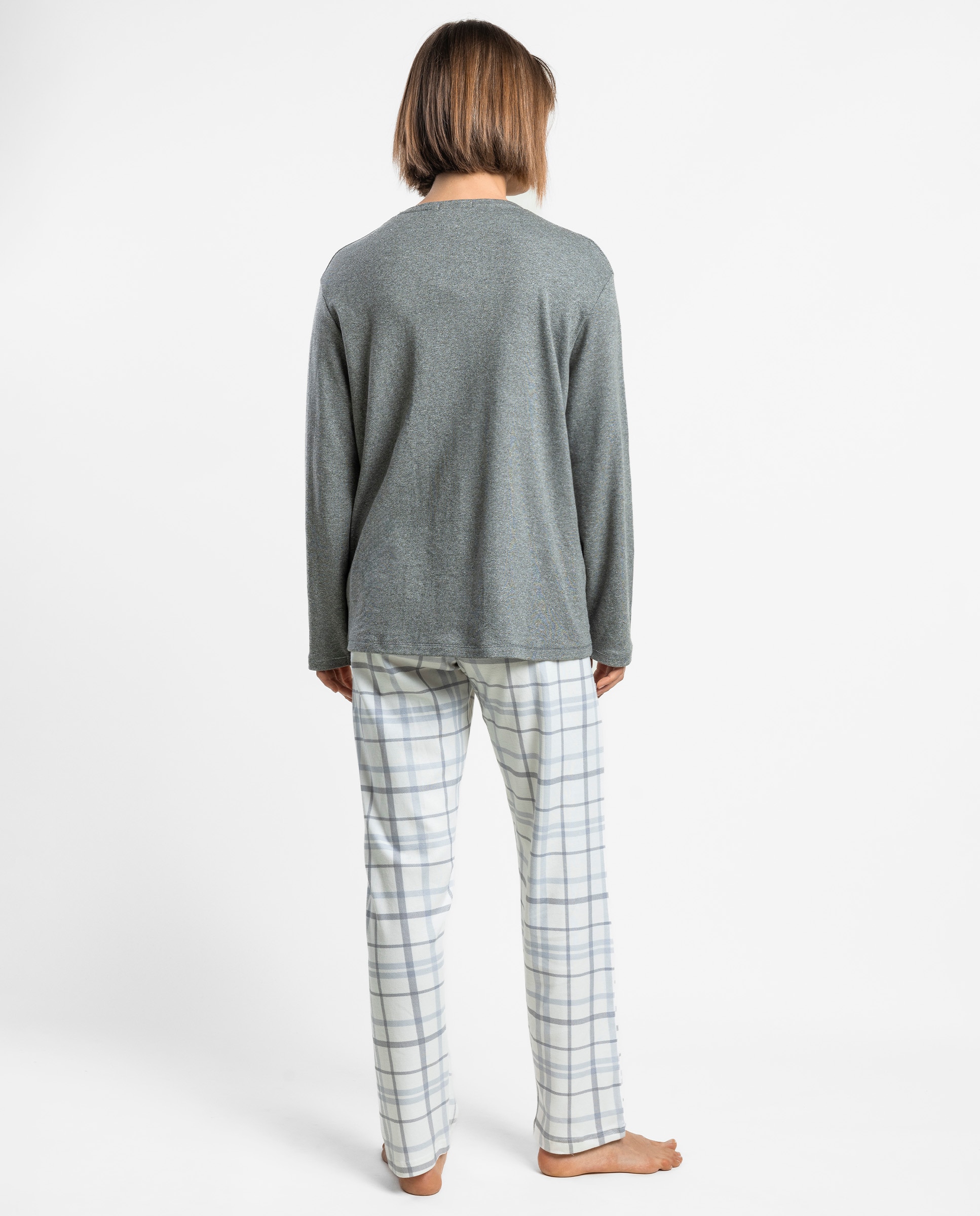 Pijama largo de mujer de punto interlock de algodón - Admas - Gris Gris-2