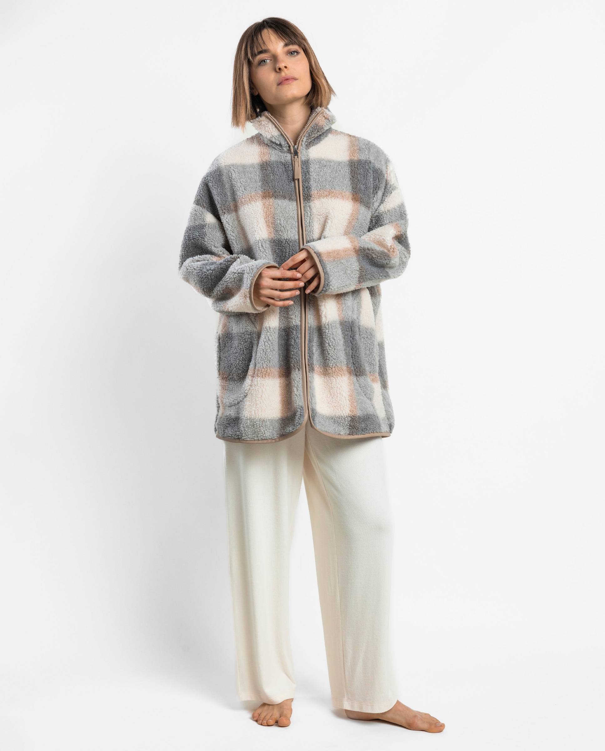 Bata de manga larga de mujer de tejido polar con cremallera - Admas - Crudo Crudo-1