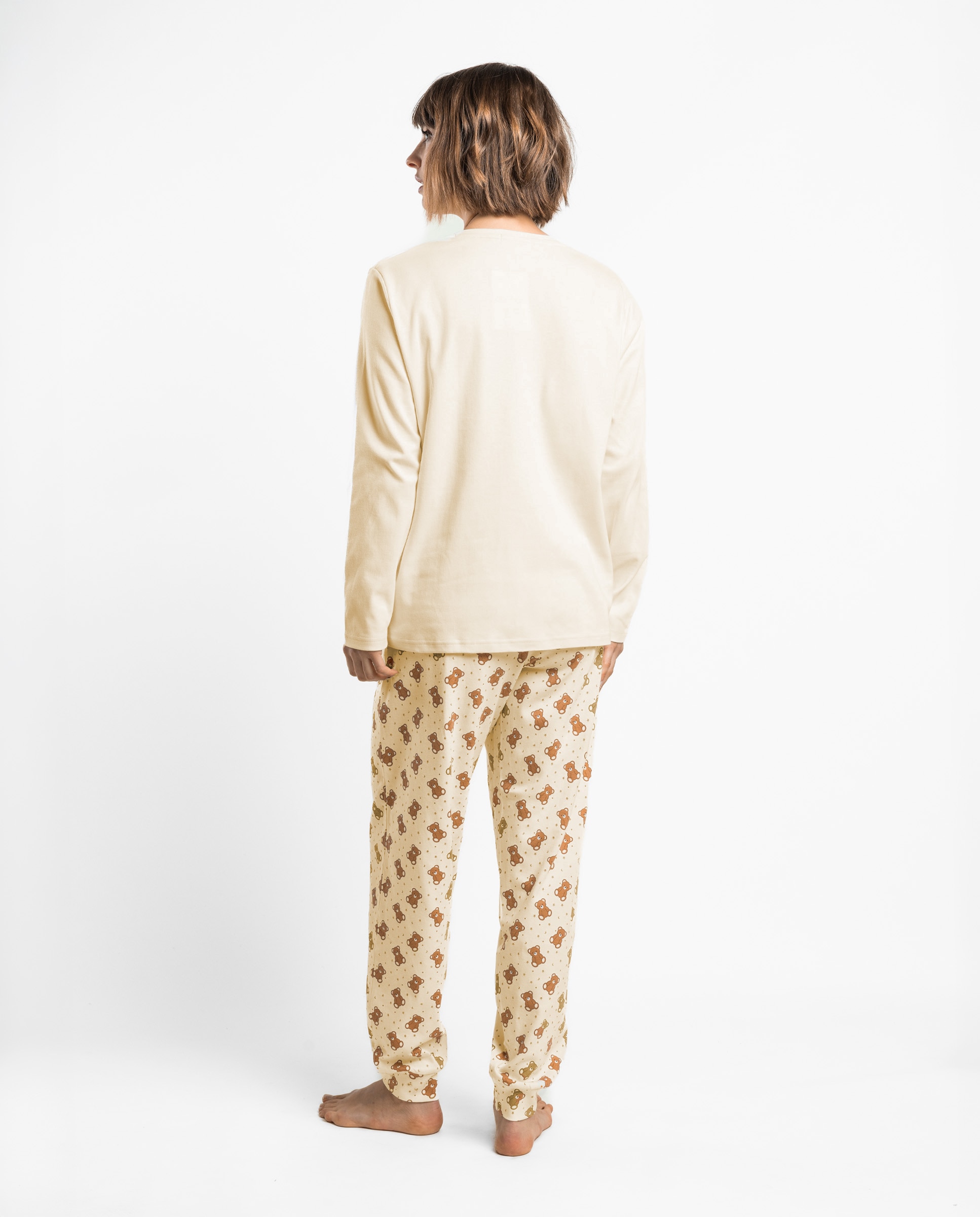 Pijama largo de mujer de punto interlock de algodón - Admas - Crudo Crudo-2